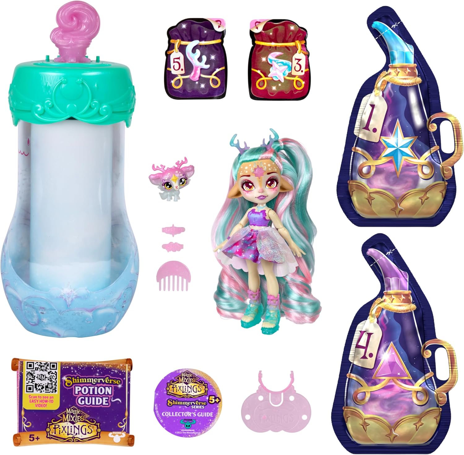 Magic Mixies Pixlings Deluxe Pack, Deerlee The Deer, Shimmer Reveal, Create & Mix Potion That Magically Reveals