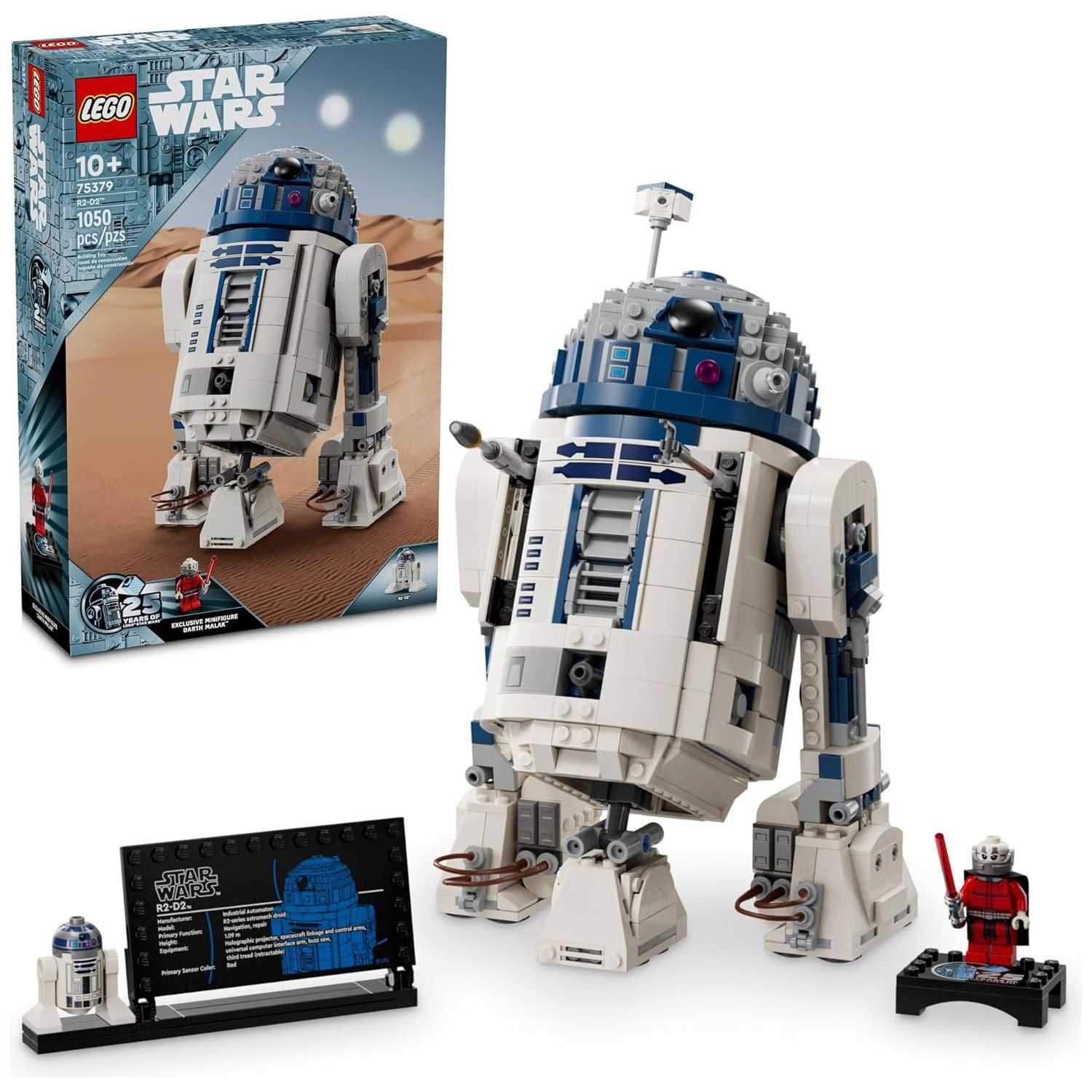 LEGO 75379 Star Wars R2-D2 Brick Built Droid Figure, Collectible Star Wars Room Décor with Exclusive 25th Anniversary Minifigure Darth Malak, Creative Play Gift.
