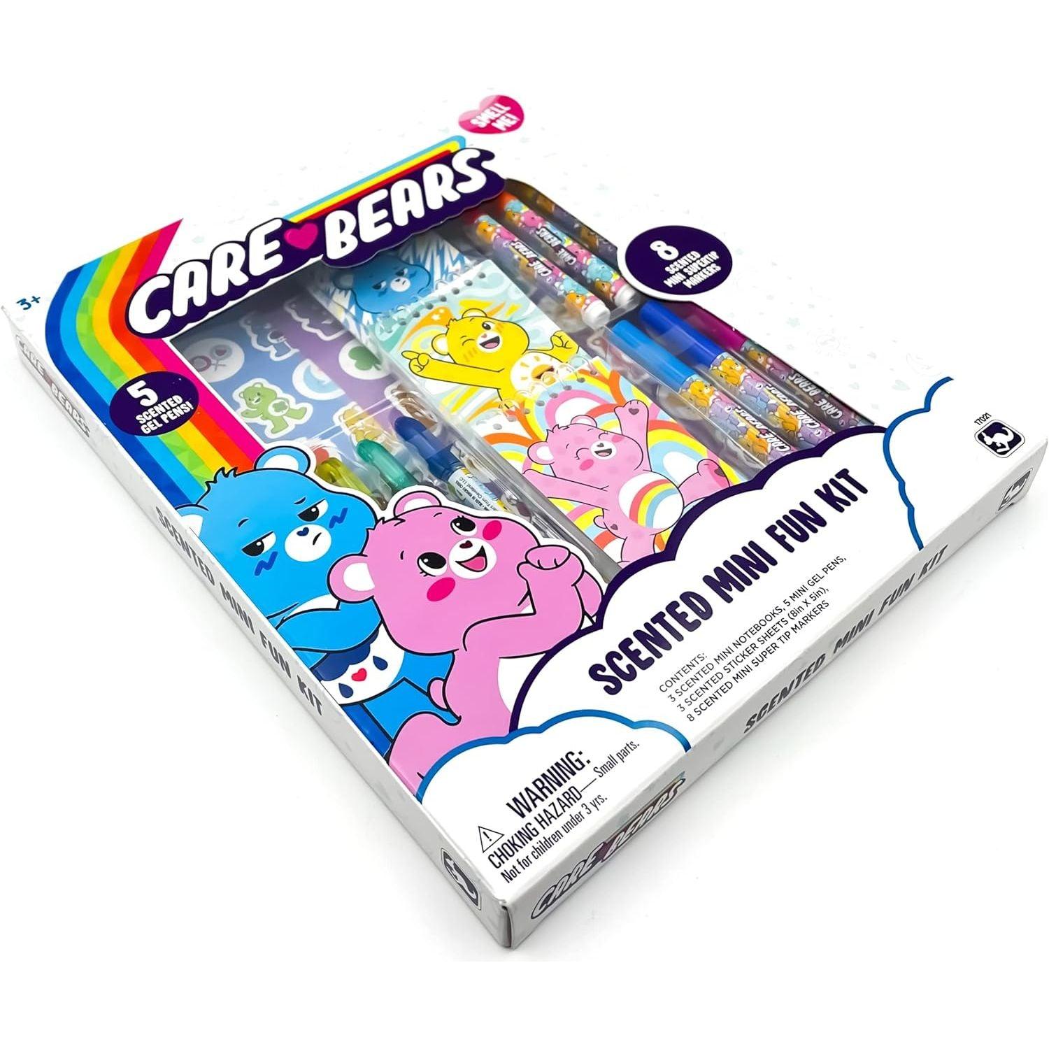 Scenticorns Care Bears Mini Fun Kit - Fruity Scented Sheets, Super Tip Markers - Take Care Bears on The go for Travel and Creative Play for Kids Playtime