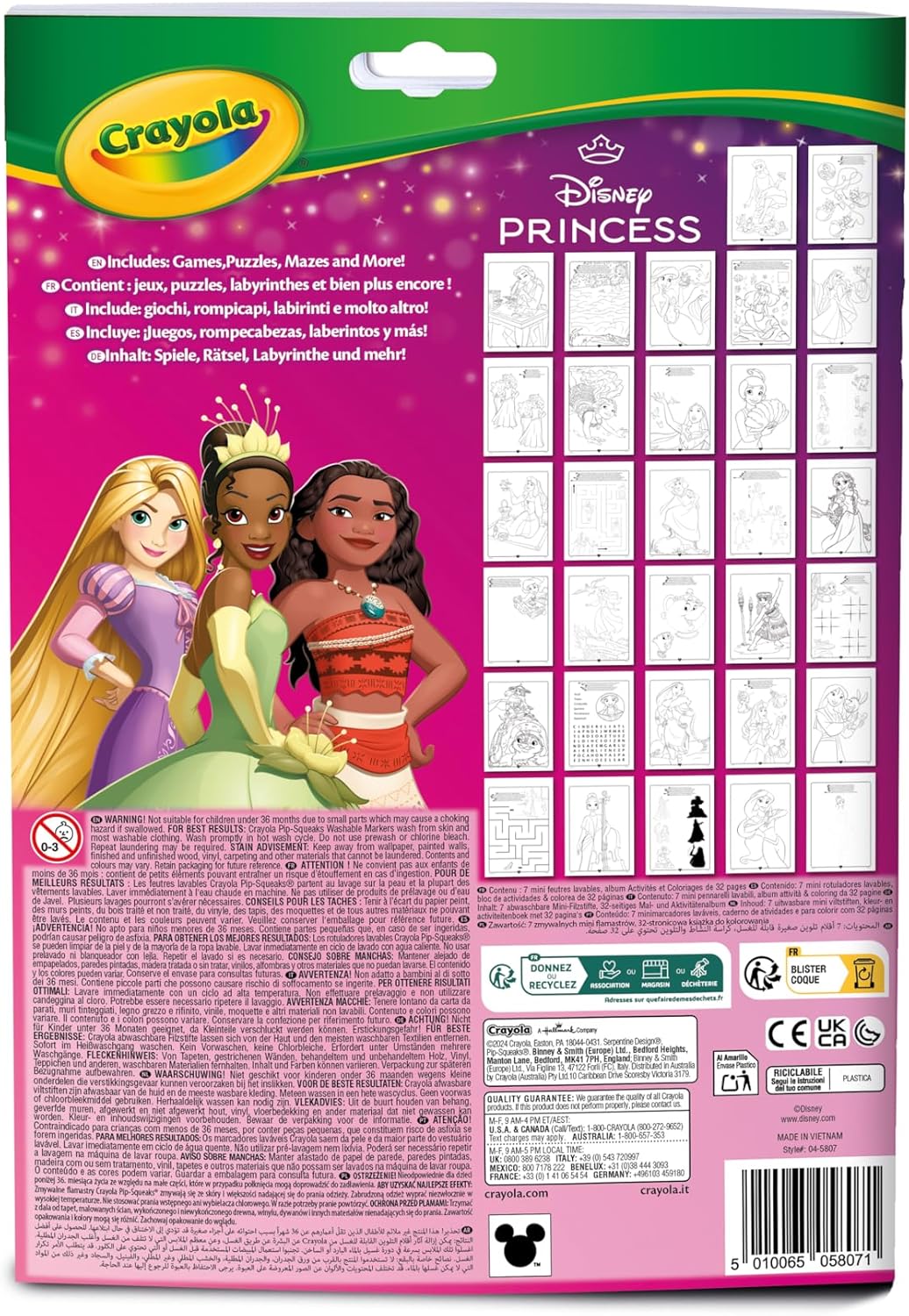 CRAYOLA - Disney Princess Activity & Coloring Album, 32 Colouring Pages and 7 Mini Washable Markers