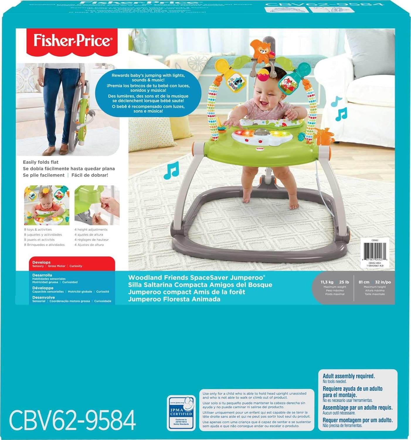 Fisher-Price Woodland Friends SpaceSaver Jumperoo | Baby Activity Center Bouncer with Lights, Music, & Folding Frame | Infant Jumper for 6 Months+