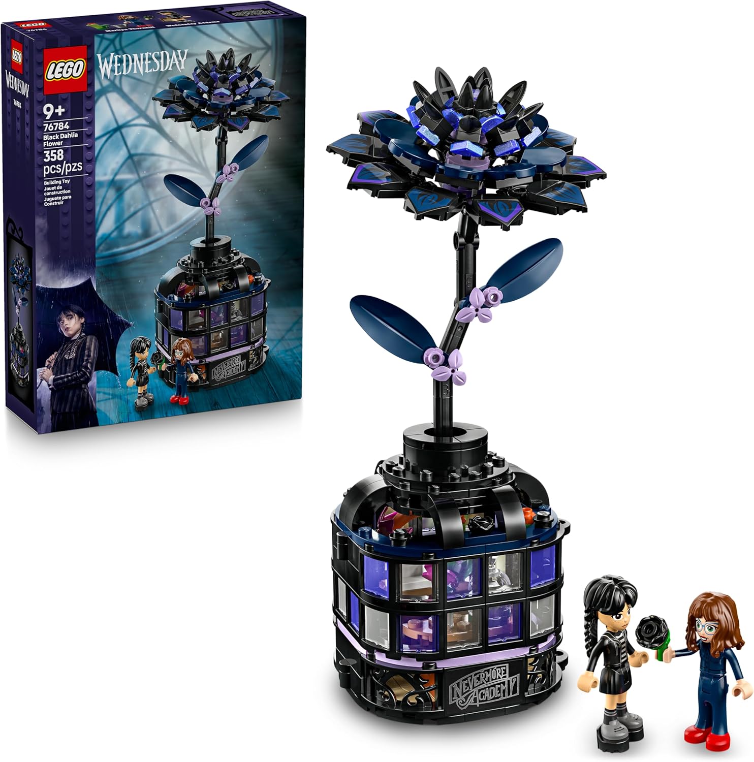 LEGO 76784 Wednesday Black Dahlia Flower Building Toy - Pretend Play Set for Girls & Boys, Ages 9+