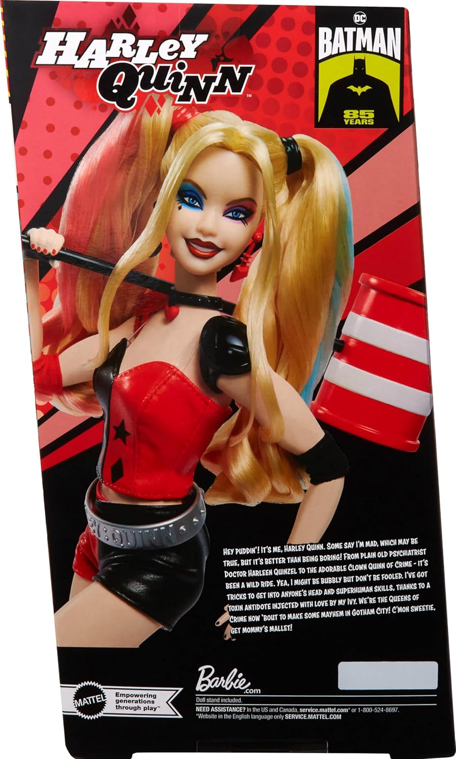Mattel Barbie Signature Harley Quinn Collector Doll with Posable Body, Iconic Outfit, and Mallet Accessory, DC Batman 85th Anniversary Collectible
