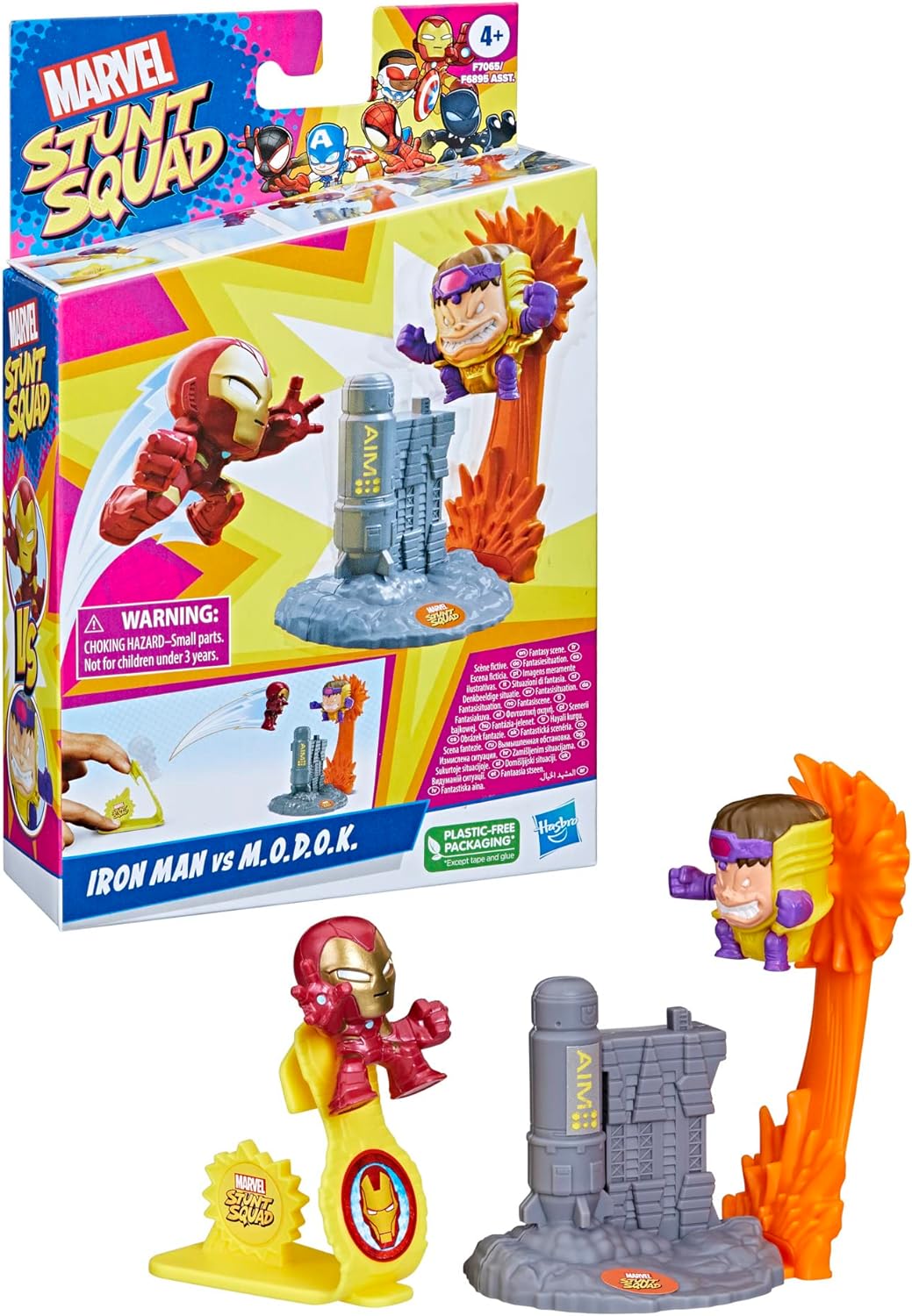Marvel Stunt Squad Iron Man vs. M.O.D.O.K. Playset, 1.5-Inch Super Hero Action Figures, Toys for Kids Ages 4 and Up
