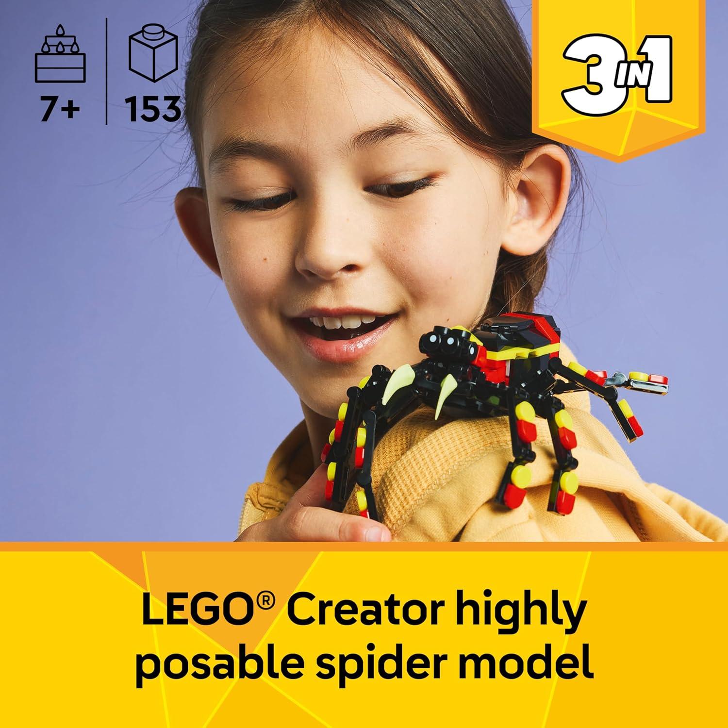لعبة ليجو 31159 كريتور 3 في 1 عنكبوت مدهش للحيوانات البرية - لعبة بناء مع 3 خيارات بناء، عنكبوت أو عقرب أو ثعبان - شخصيات حيوانية للأطفال، الأولاد والبنات، من سن 7 سنوات فما فوق - فكرة هدية لعيد الميلاد 