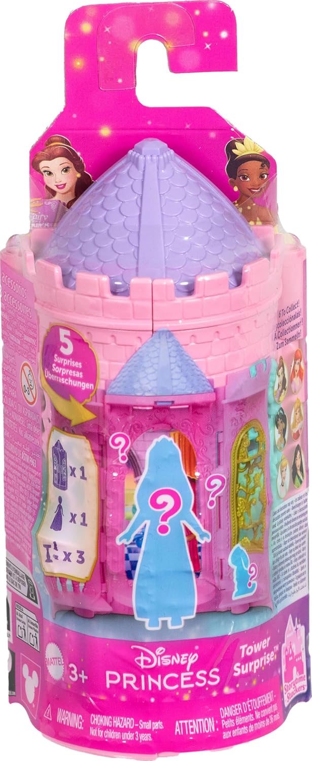 Mattel Disney Princess Tower Surprise Small Dolls & Accessories, Stacking Playsets with 4 Surprises & Friend from Disney Movies (Styles May Vary)