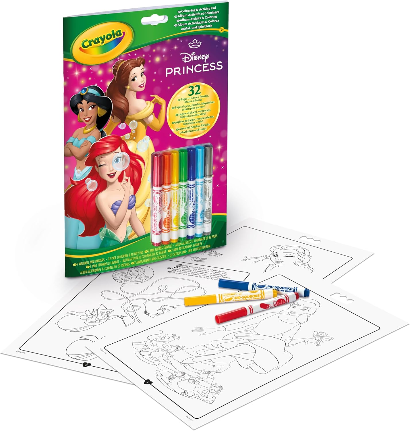 CRAYOLA - Disney Princess Activity & Coloring Album, 32 Colouring Pages and 7 Mini Washable Markers