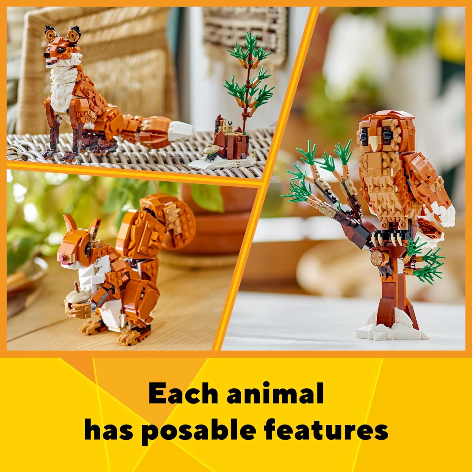 LEGO 31154 Creator 3 in 1 Forest Animals Red Fox Woodland Figures Set, Red Fox Toy to Owl Toy Figure to Squirrel Toy Model
