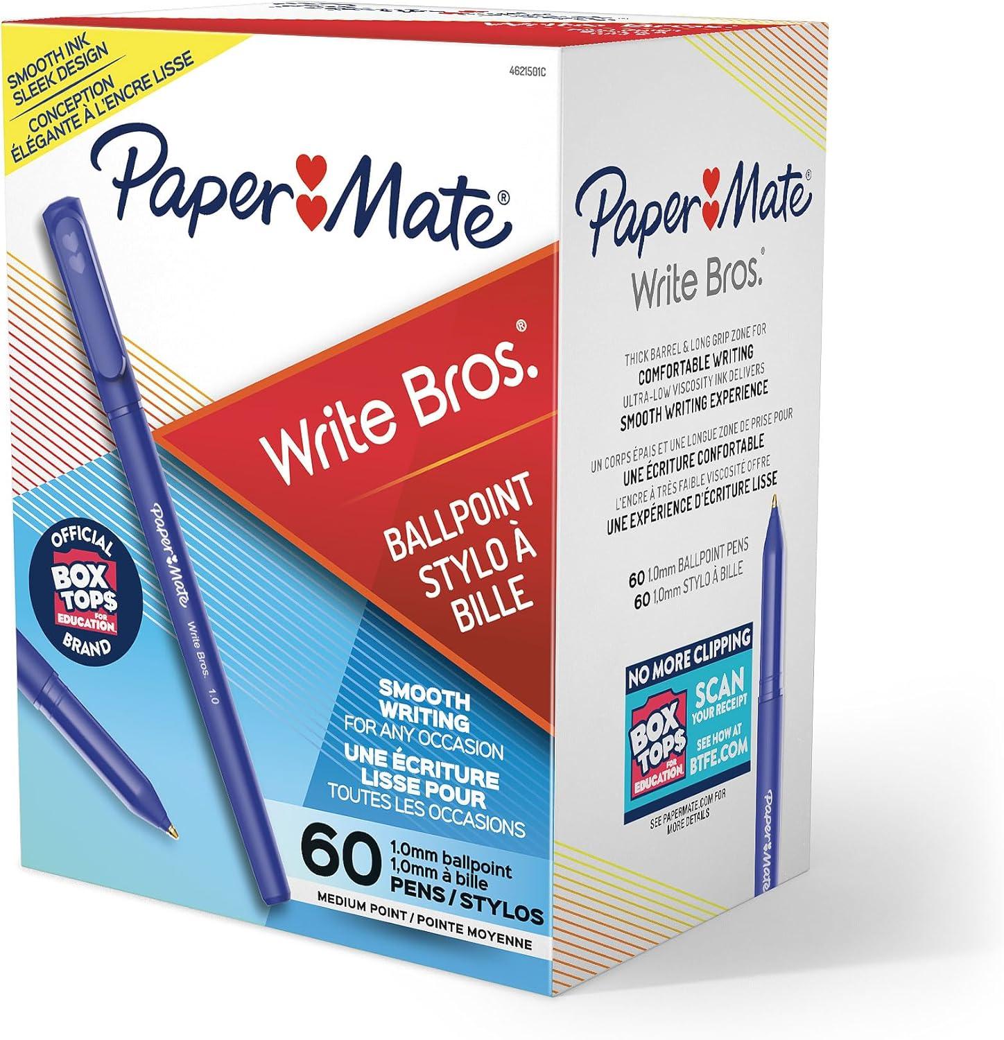أقلام حبر جاف من Paper Mate، أقلام حبر زرقاء من Write Bros.، متوسطة الرأس (1.0 مم)، 60 قلمًا