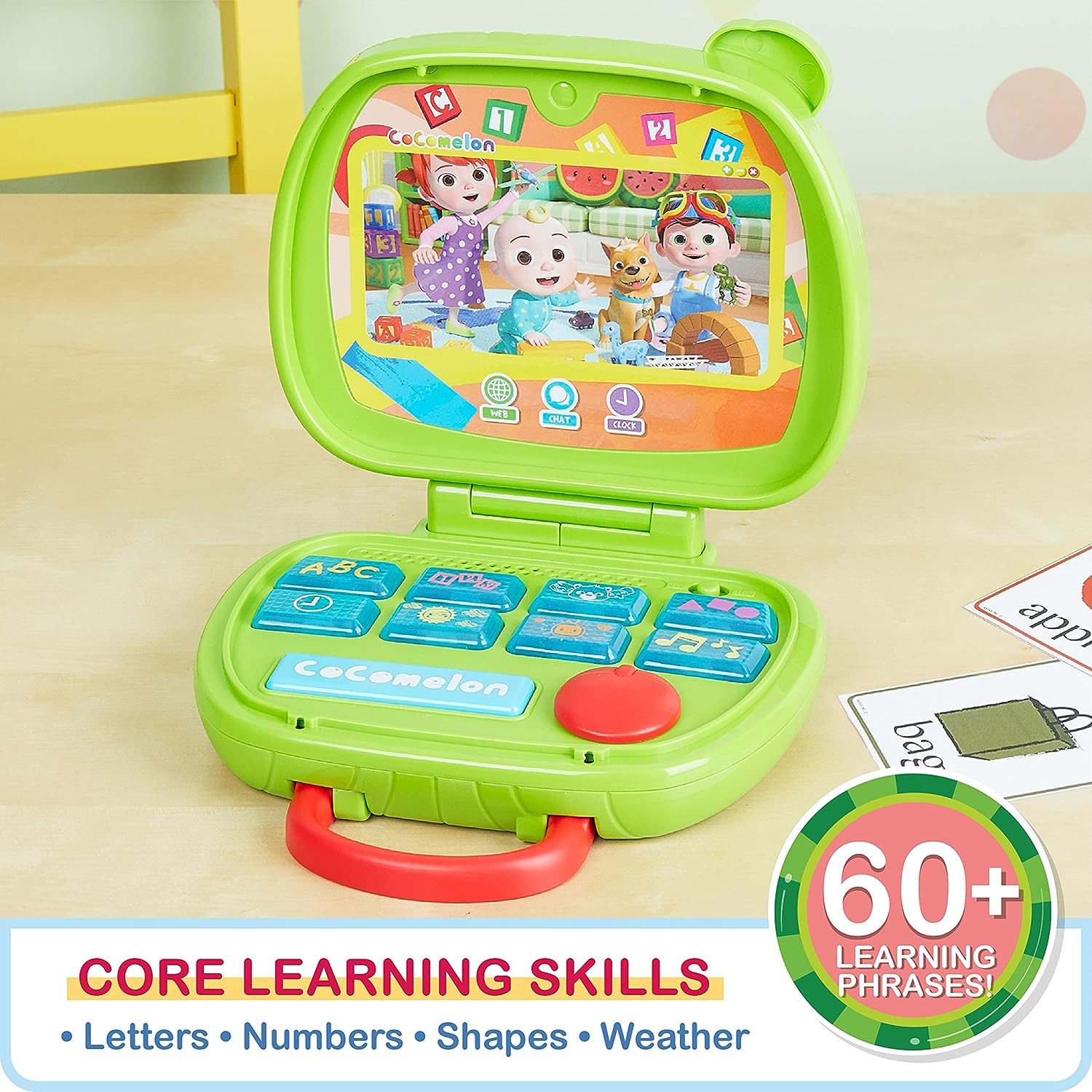 لعبة كمبيوتر محمول CoComelon تغني وتعلم للأطفال والأضواء والأصوات والموسيقى تشجع على الحروف والأرقام والشكل والتعرف على الحيوانات