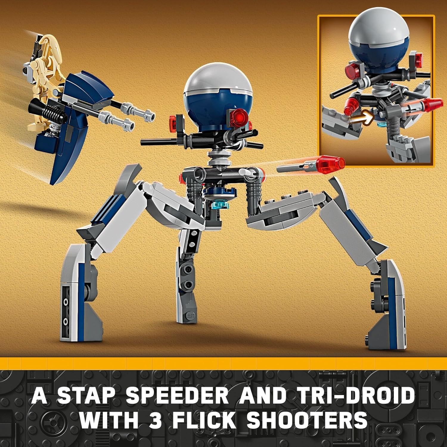 LEGO 75372 Star Wars Clone Trooper & Battle Droid Battle Pack Set for Kids, Buildable Toy Speeder Bike Vehicle, Tri-Droid and Defensive Post.