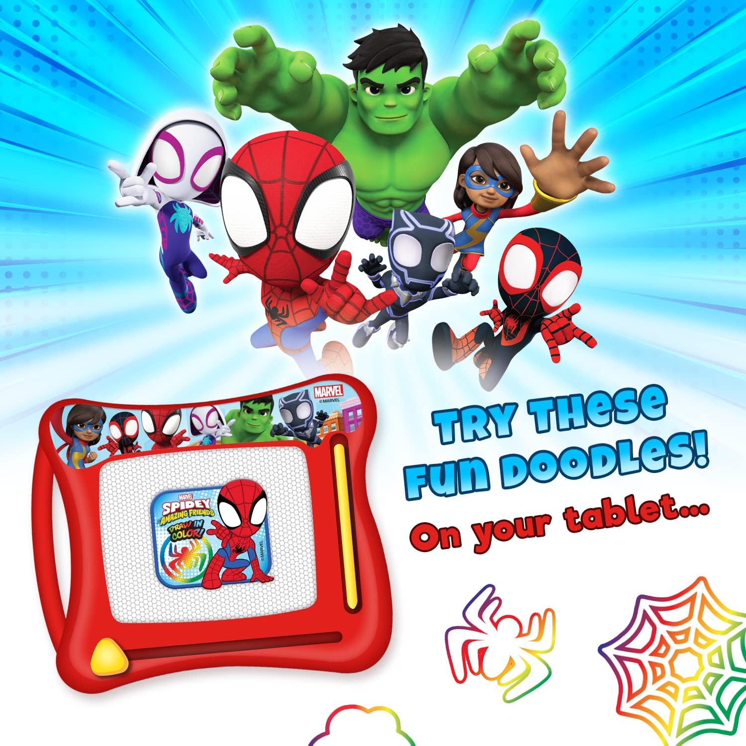 JA-RU Marvel Spiderman Magic Magnetic Drawing Board (1 Toy) Draw, Sketch & Doodle Tablet for Kids, Boys & Girls. Car Trip Game & Activity Travel Toys. Mess-Free Educational Learning Pad