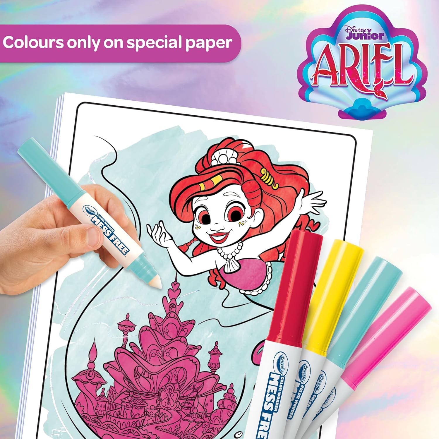 Crayola Color Wonder Colouring Kit with 18 Colouring Pages and 4 Stain Resistant Felt-Tip Pens Ariel Theme Creative Activity