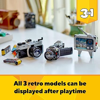 LEGO Creator 3 in 1 Retro Camera Toy 31147, Transforms from Toy Camera to Retro Video Camera to Retro TV Set, Photography Gift for Boys and Girls Ages 8 Years Old and Up Who Enjoy Creative Play