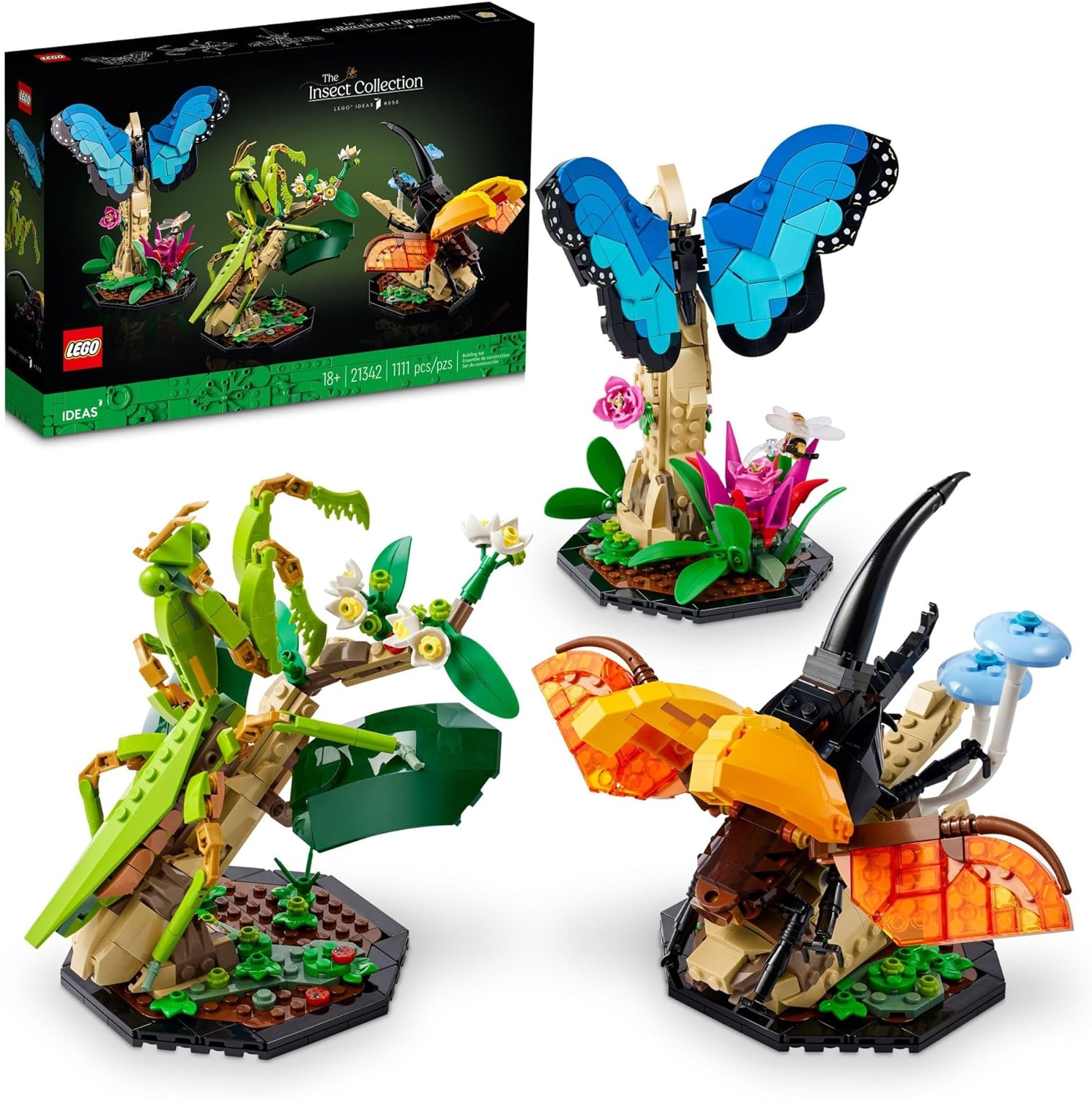 LEGO 21342 Ideas The Insect Collection, Fun Gift for Nature Lovers, with Life-Size Blue Morpho Butterfly, Hercules Beetle and Chinese Mantis Display Models, Bug Building Set and Nature Décor