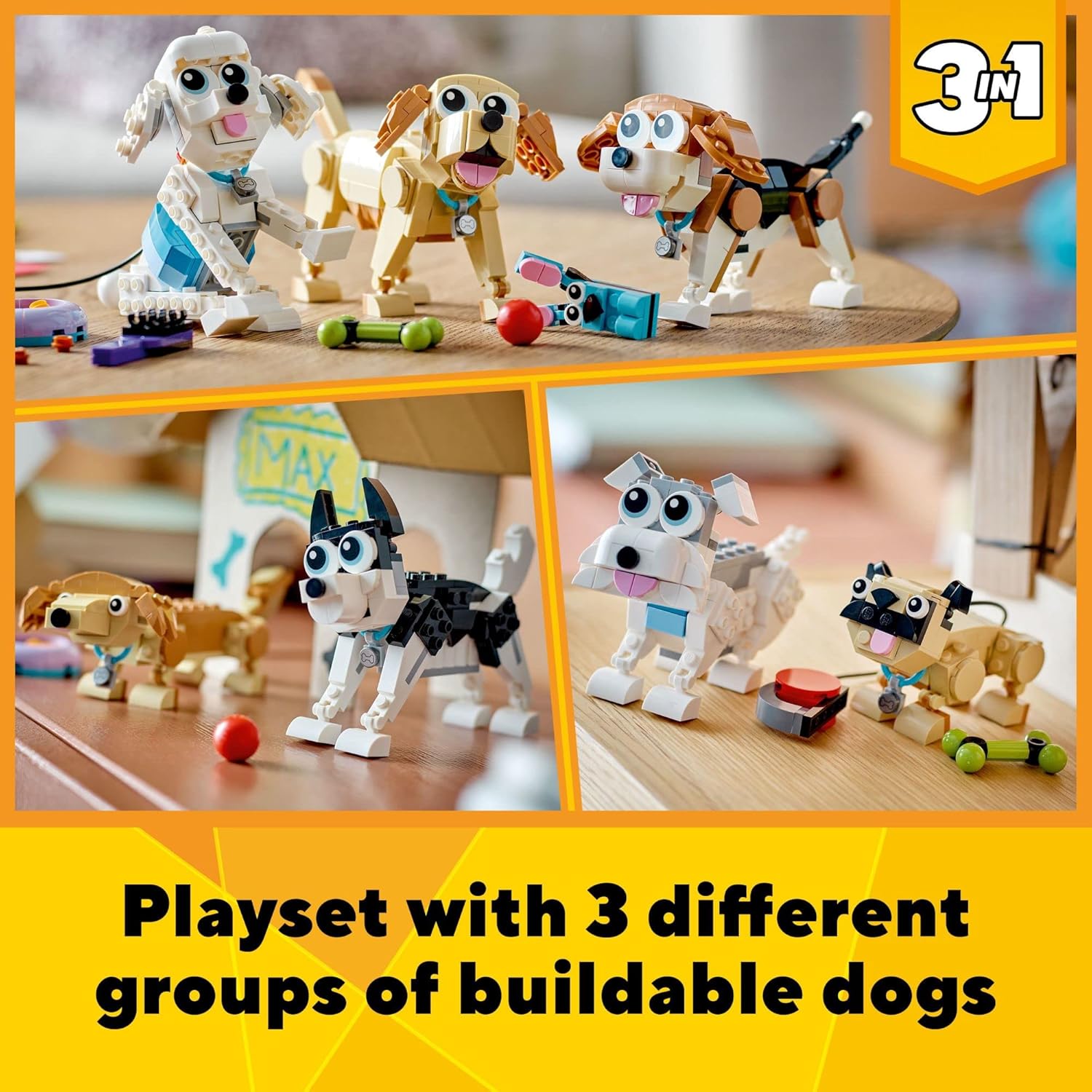 مكعبات بناء LEGO 31137 Creator 3 in 1 Adorable Dogs - ألعاب تظاهرية للفتيات والفتيان، لعمر 7 سنوات فما فوق - مجموعات تعليمية للأطفال - هدية لعيد الميلاد