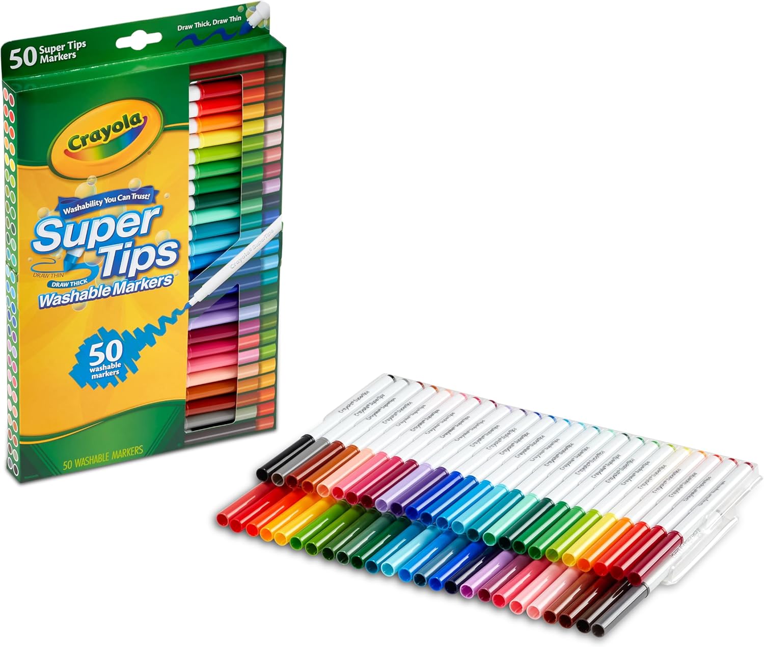 Crayola Super Tips Washable Markers, 50 Count, Versatile Fine & Broad Line Tips