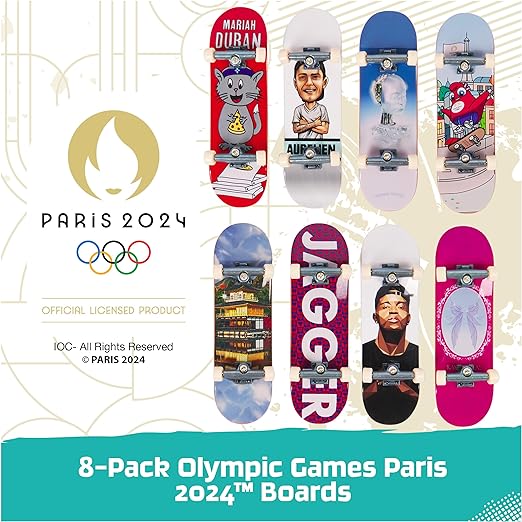 Tech Deck، لوحات أصابع المنافسة المكونة من 8 قطع مع بطاقات قابلة للجمع، الألعاب الأولمبية باريس 2024، ألواح تزلج صغيرة قابلة للتخصيص