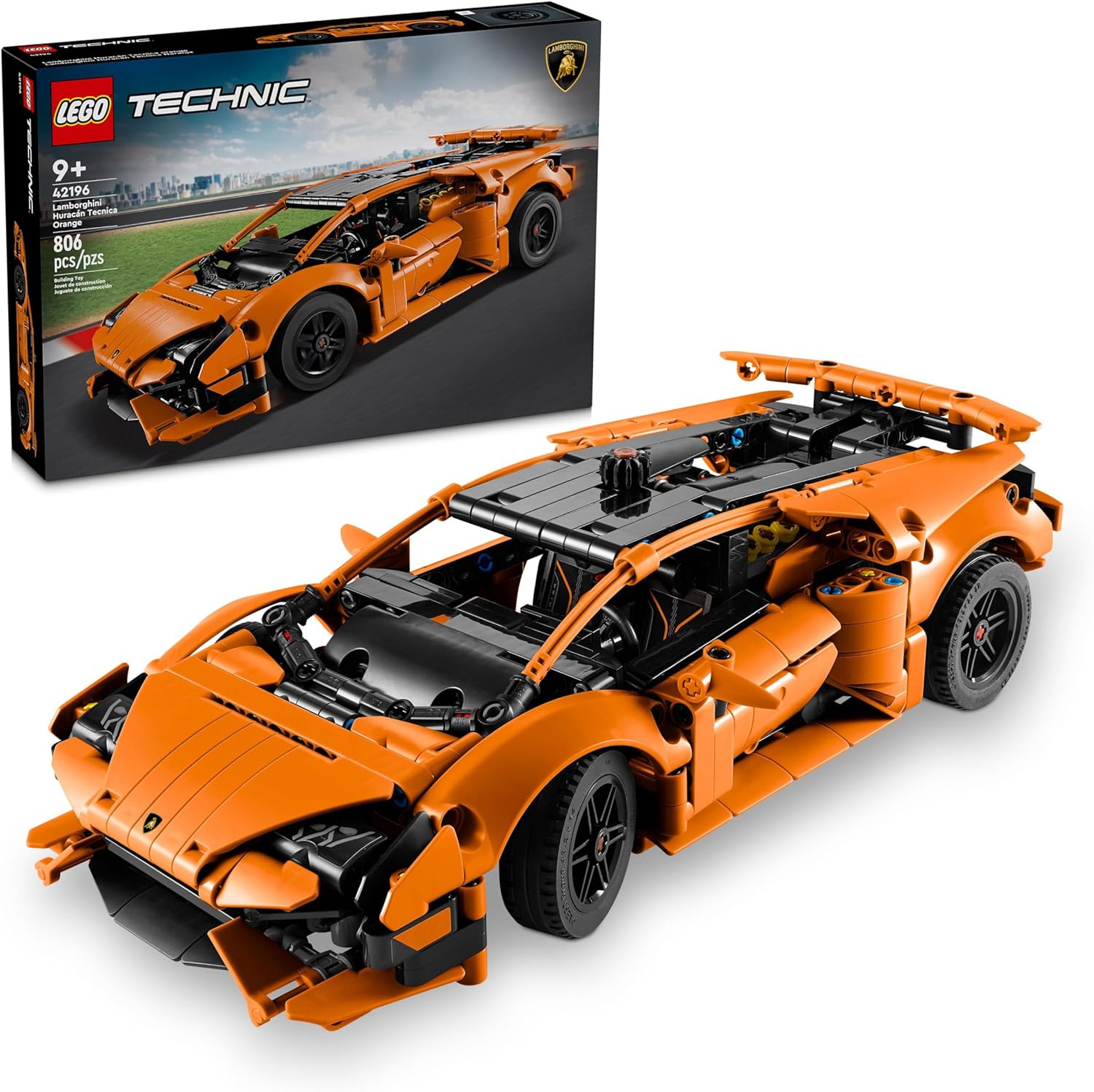 LEGO 42196 Technic Lamborghini Huracán Tecnica Orange Advanced Building Toy, Lamborghini Car Toy for Kids Room Décor, Model Car Vehicle Set for Boys and Girls Ages 9 and Up