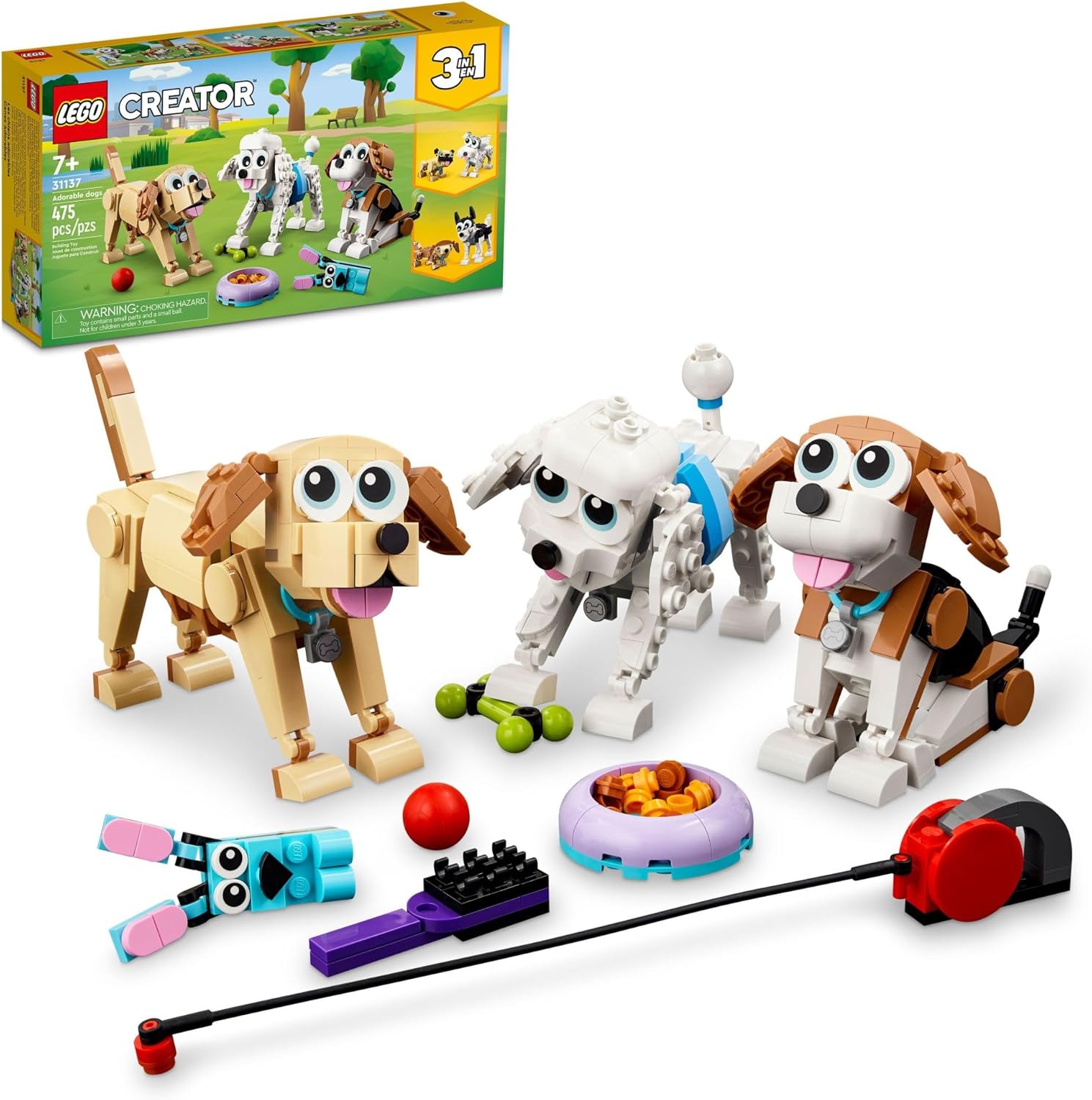 مكعبات بناء LEGO 31137 Creator 3 in 1 Adorable Dogs - ألعاب تظاهرية للفتيات والفتيان، لعمر 7 سنوات فما فوق - مجموعات تعليمية للأطفال - هدية لعيد الميلاد