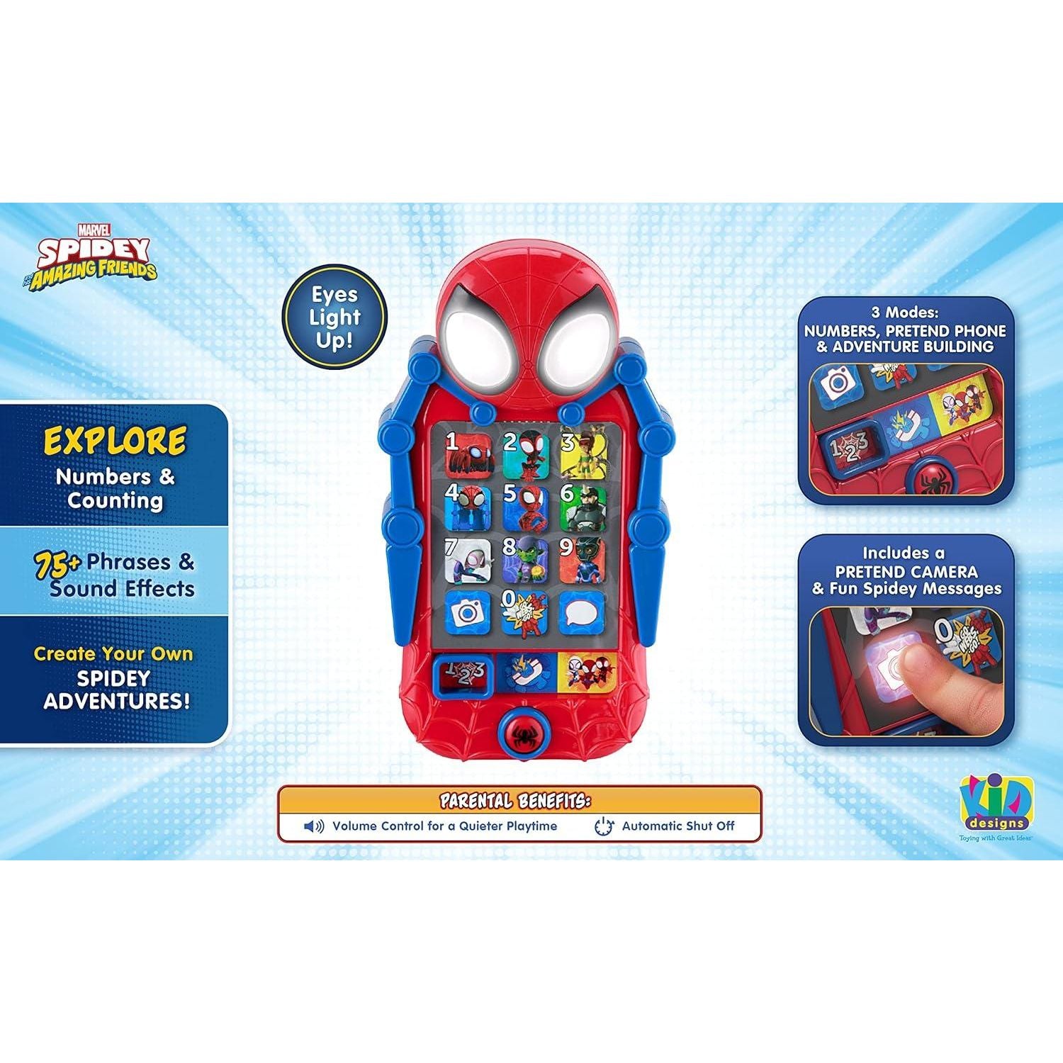 eKids Spidey and His Amazing Friends Toy Phone for Toddler with Built-in Preschool Learning Games, Educational Toys for Activities and Pretend Play, for Fans of Spiderman Gifts