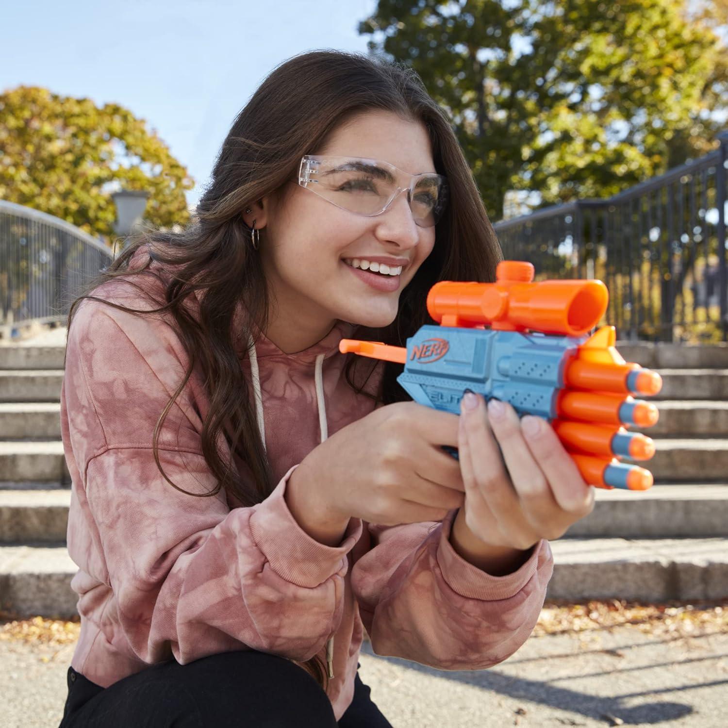 Hasbro Nerf Elite 2.0 Prospect QS-4 Blaster, 8 Official Nerf Elite Darts, 4-Dart Blasting, Non-Removable Targeting Scope