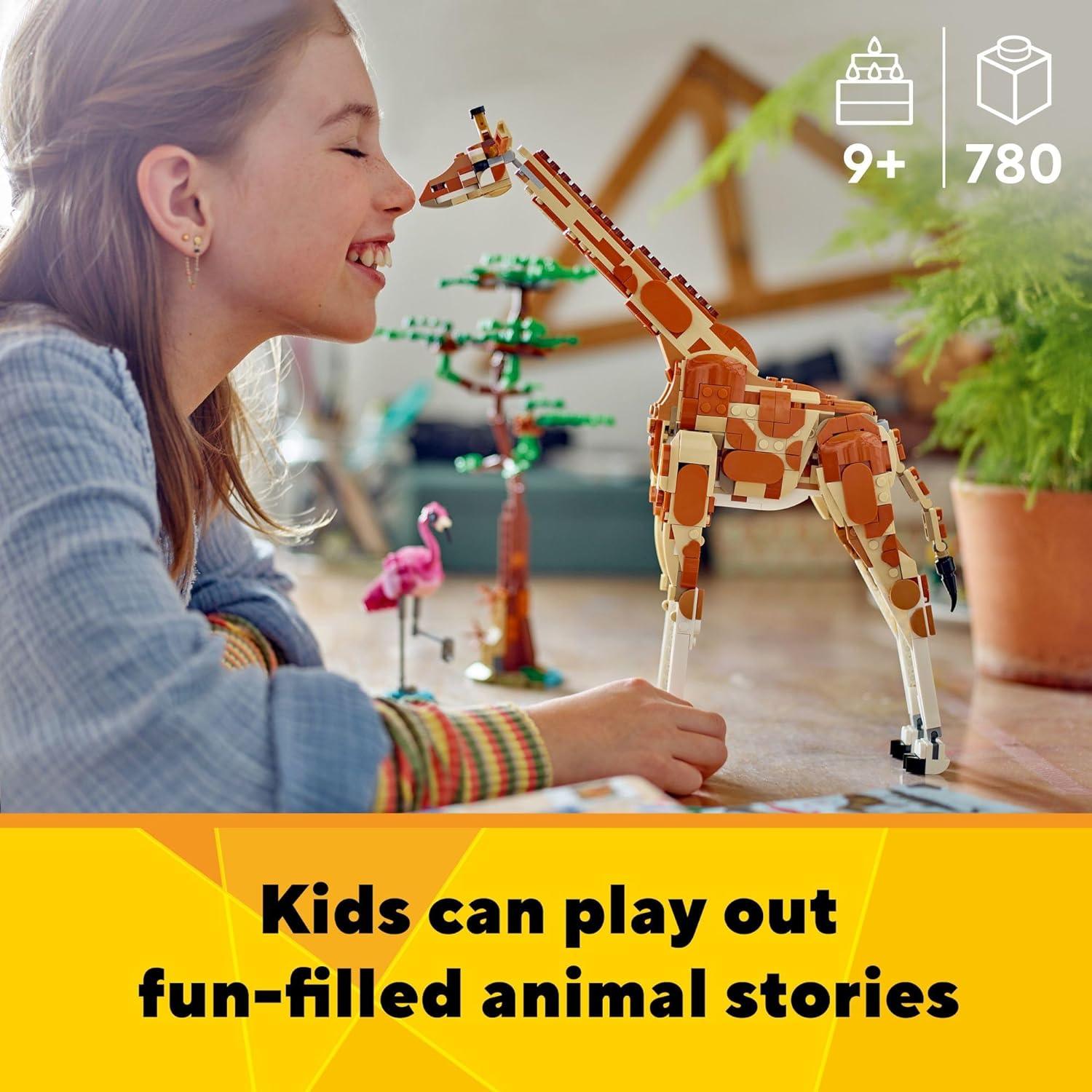 LEGO 31150 Creator 3 in 1 Wild Safari Animals, Rebuilds into 3 Different Safari Animal Figures - Giraffe Toy, Gazelle Toy or Lion Toy, Nature Toy, Building Set for Kids.