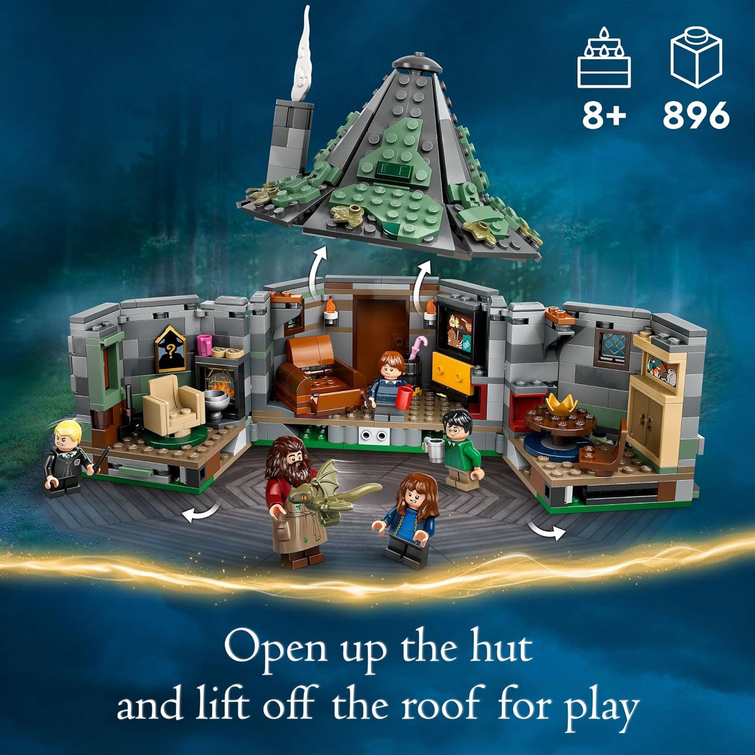LEGO 76428 Harry Potter Hagrid’s Hut: An Unexpected Visit, Harry Potter Toy with 7 Characters and a Dragon for Magical Role Play, Buildable House Toy.