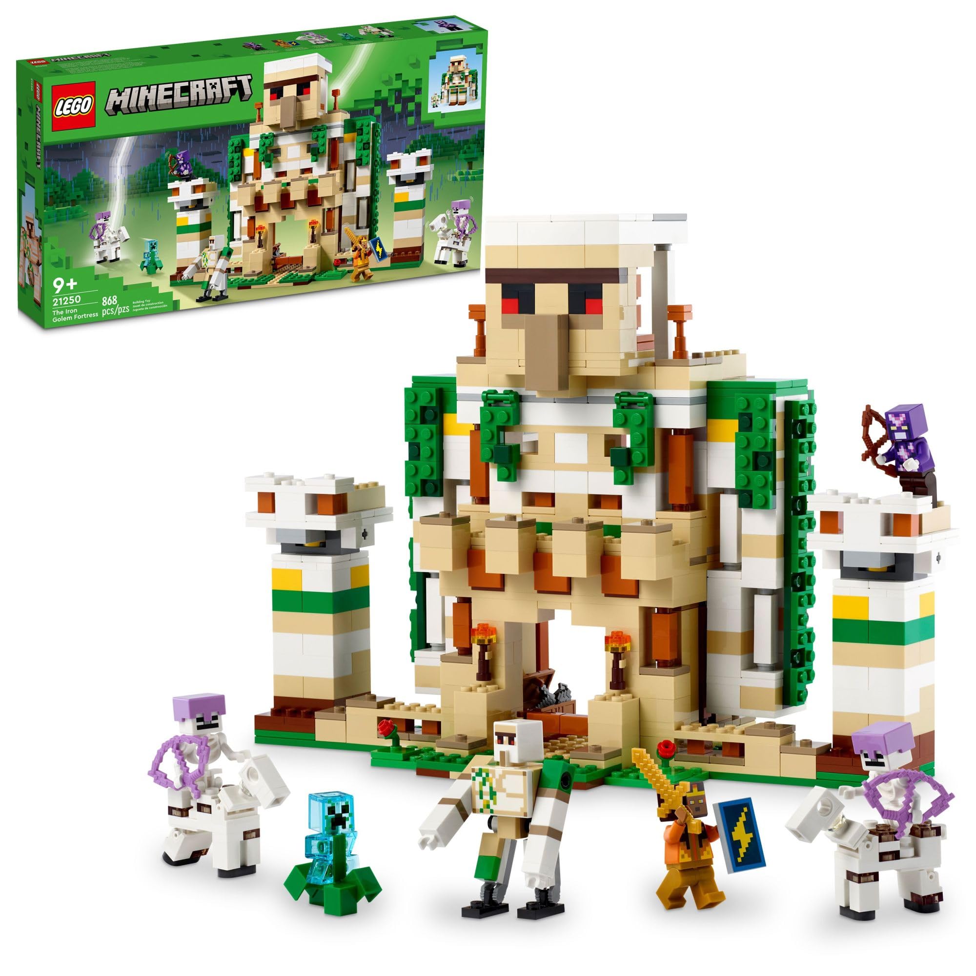 LEGO Minecraft The Iron Golem Fortress 21250 Building Toy Set, Playset Featuring a Crystal Knight and Golden Knight, A Fortress and a Giant Golem, Build and Display Minecraft Toy for 9 Year Old Kids