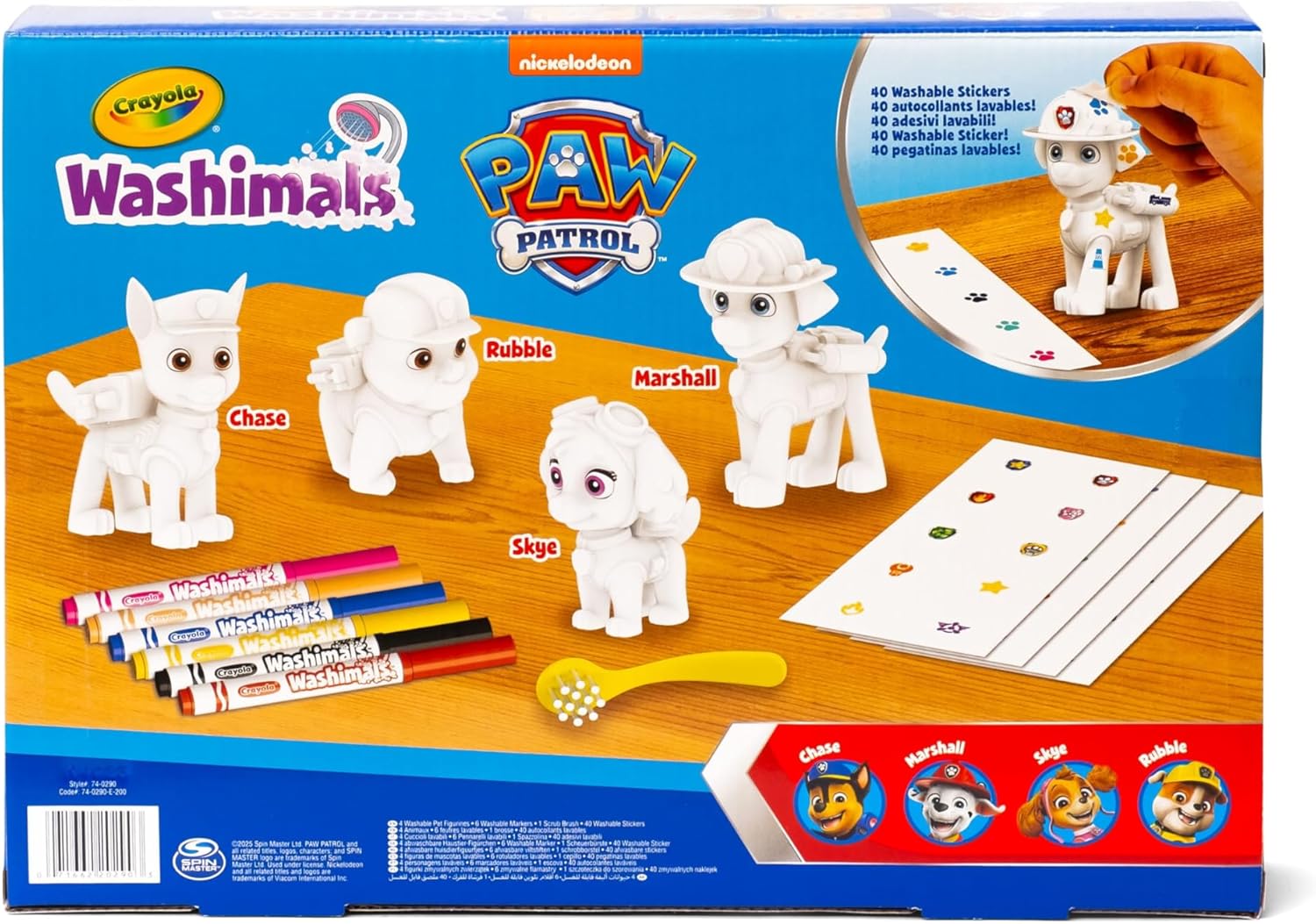 CRAYOLA - Washimals Paw Patrol Activity Kit with 4 Baby Animals, 6 Washable Felt Tips, 40 Stickers and Brush, Game and Gift for Children, from 3 Years