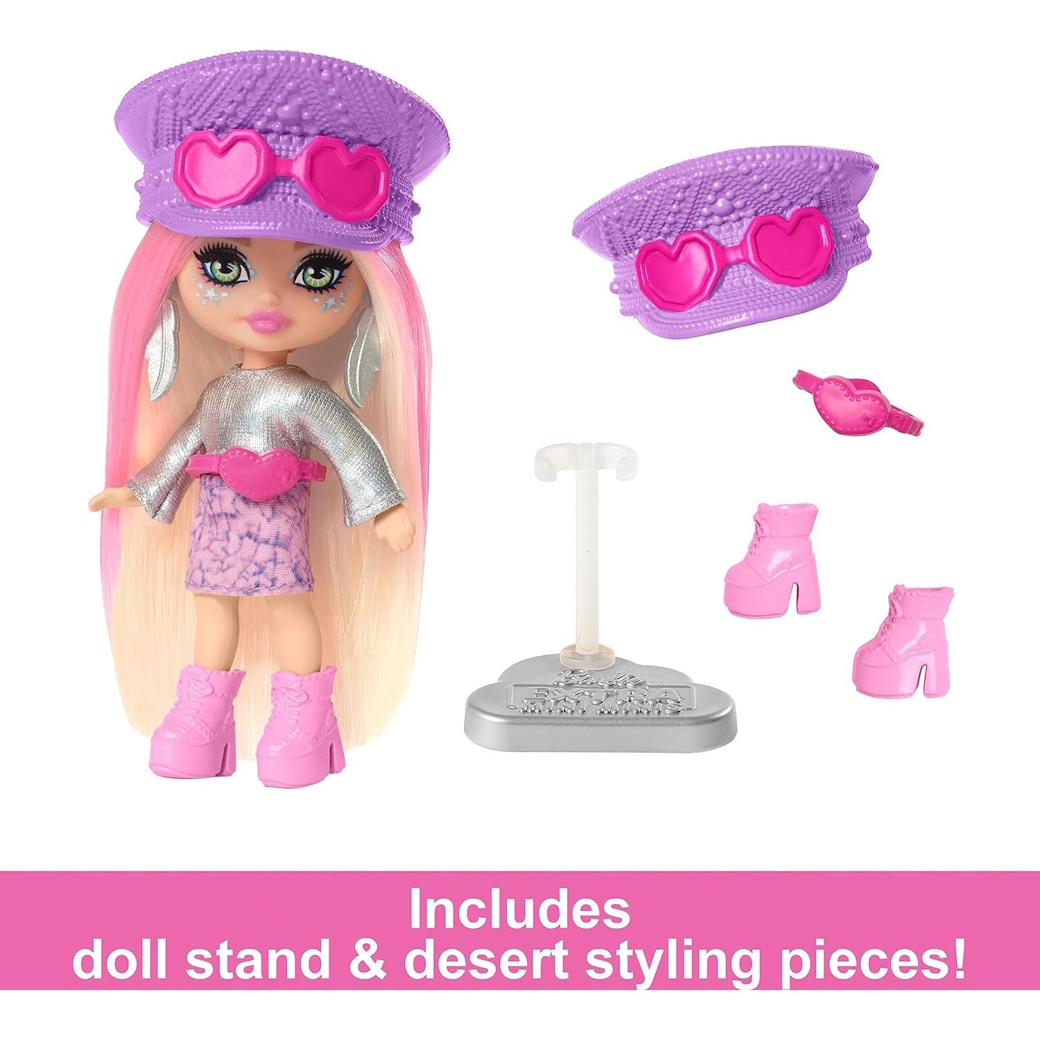 Barbie Extra Mini Minis Travel Doll with Metallic Desert Fashion and Festival Accessories, Barbie Extra Fly Small Doll
