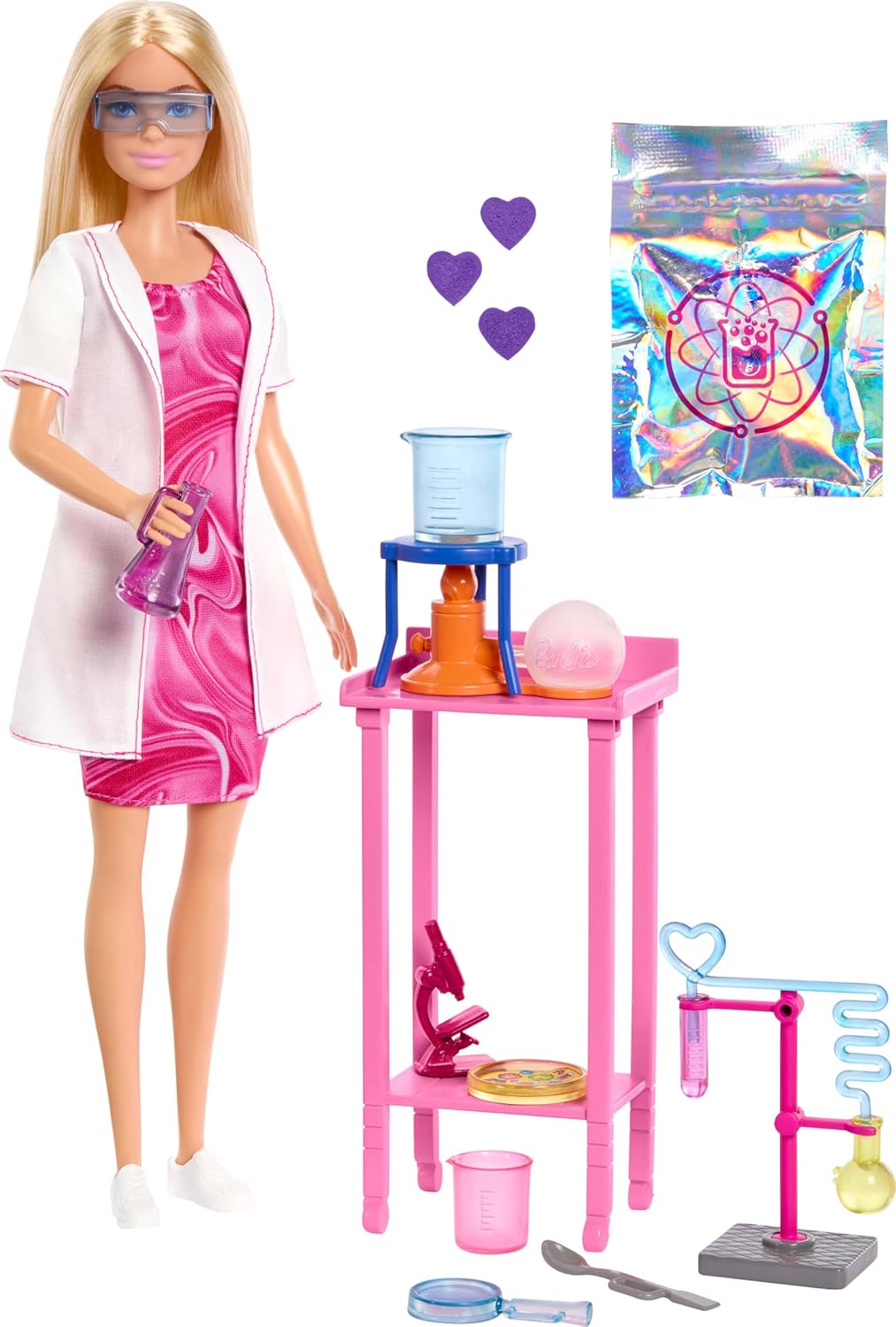 Barbie Scientist Doll and Accessories with Blonde Fashion Doll, Lab Table, Microscope, & Color-Change Beaker & Petri Dish Accessories