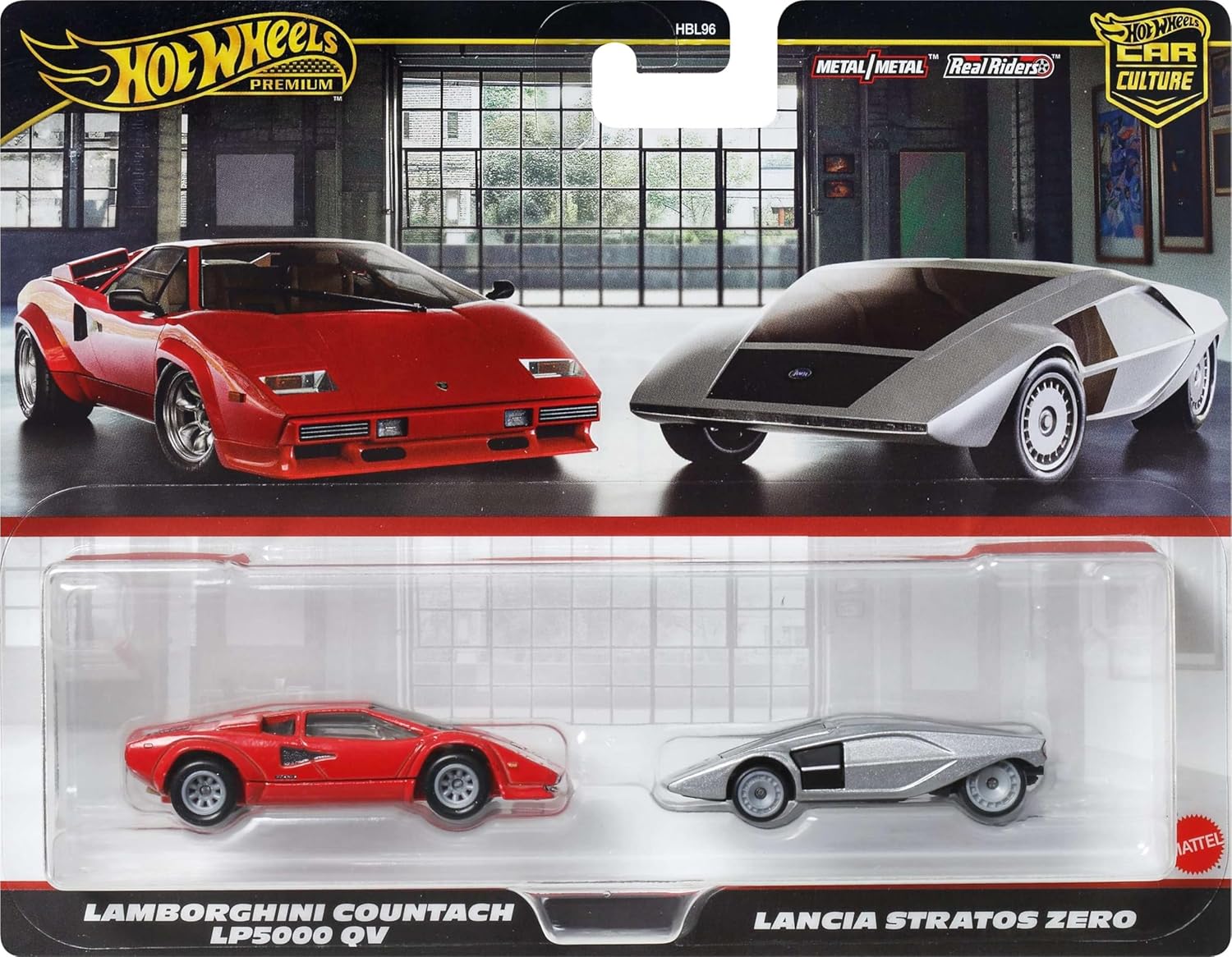 Mattel Hot Wheels Premium Car Culture 2-Pack, Lamborghini Countach LP5000 QV & Lancia Stratos Zero