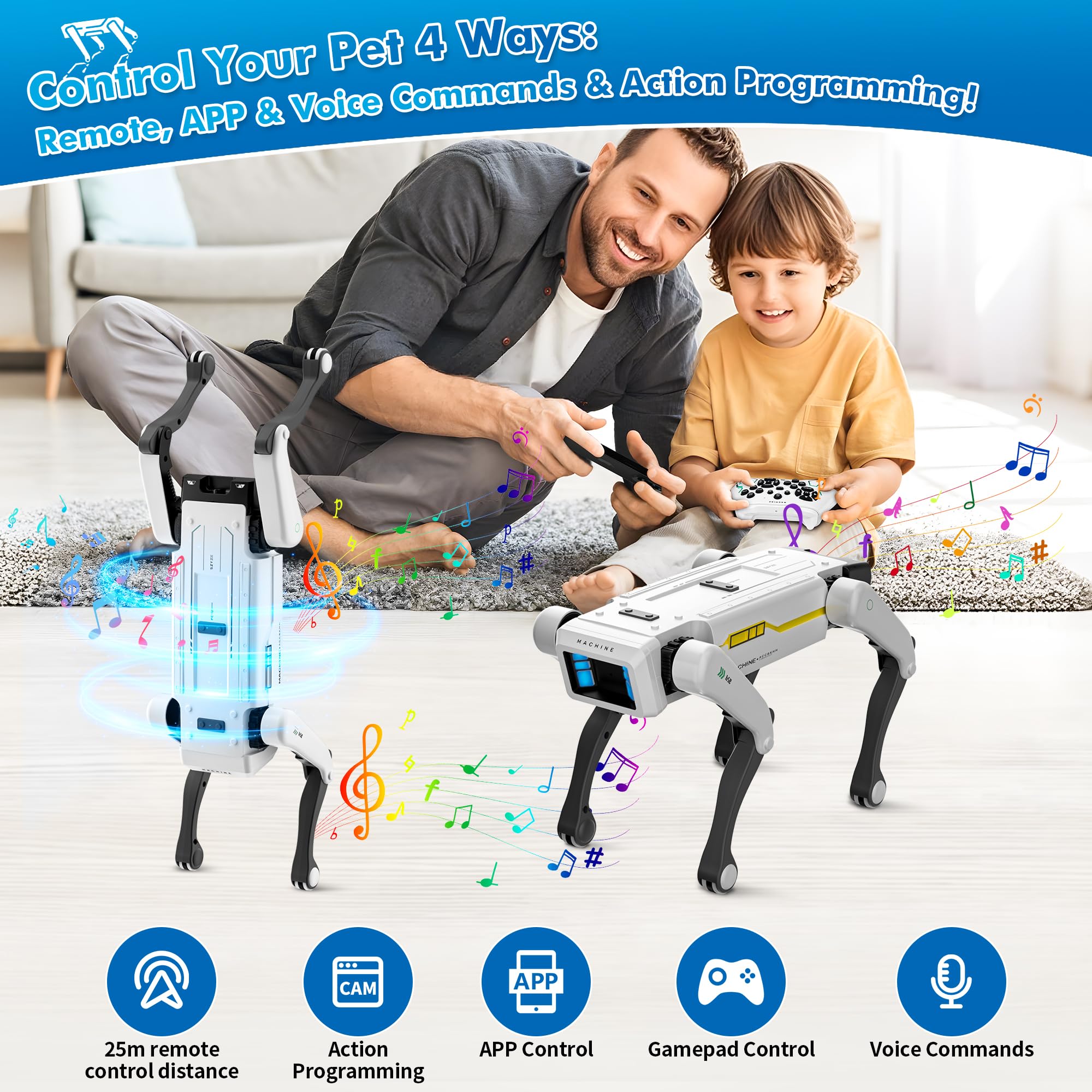Shoot Robot Dog - Interactive STEM Pet with Voice Control, 30+ Actions & APP Programming, Durable Design for Kids Age 6+