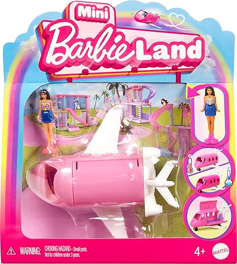 Barbie Mini BarbieLand Doll & Toy Vehicle Set, 1.5-inch Doll & Dreamplane with Working Doors & Color-Change - Airplane