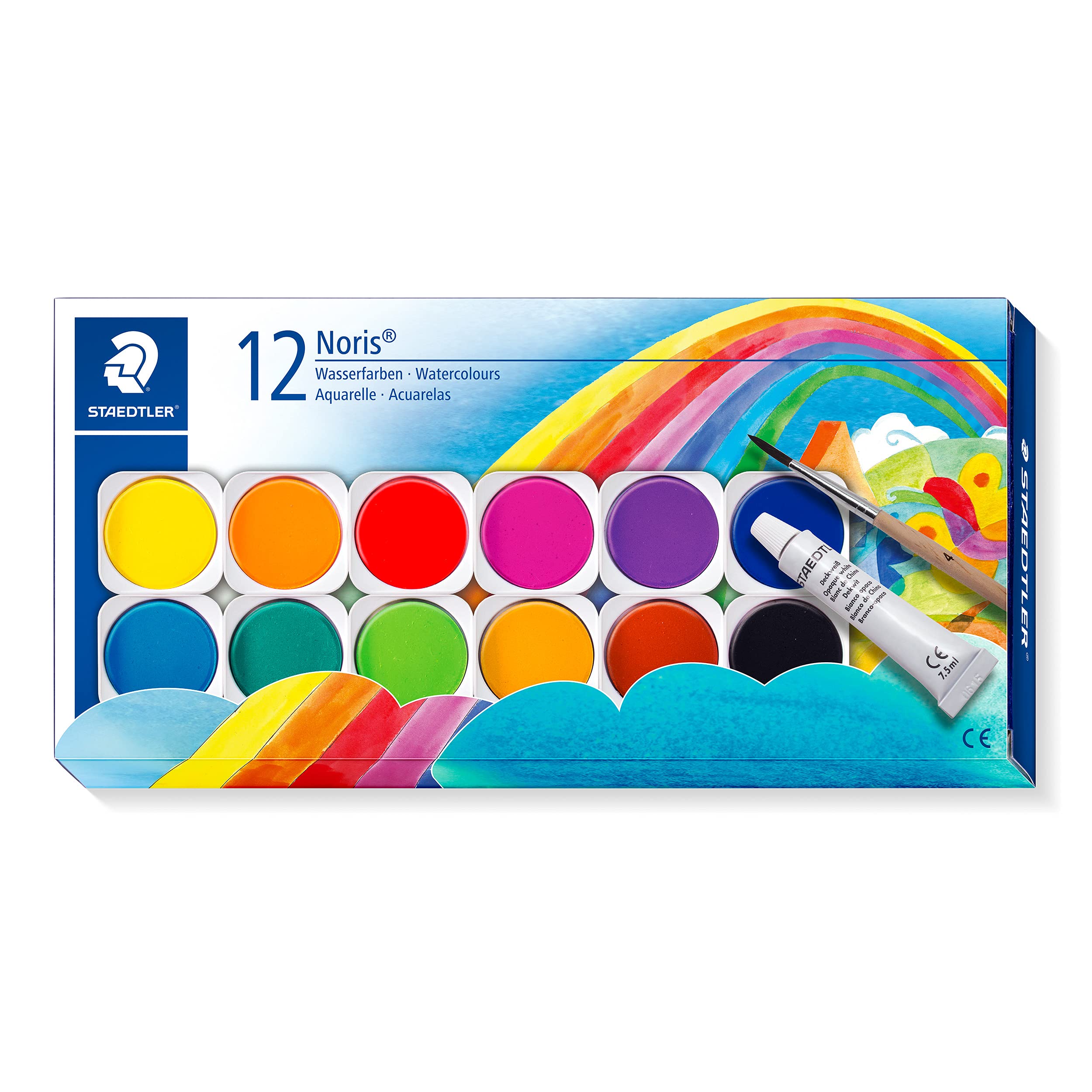 STAEDTLER 888 NC12 Noris Watercolour Paints - 12 Assorted Colours (Pack of 1 with Paint Brush & Opaque Paint)