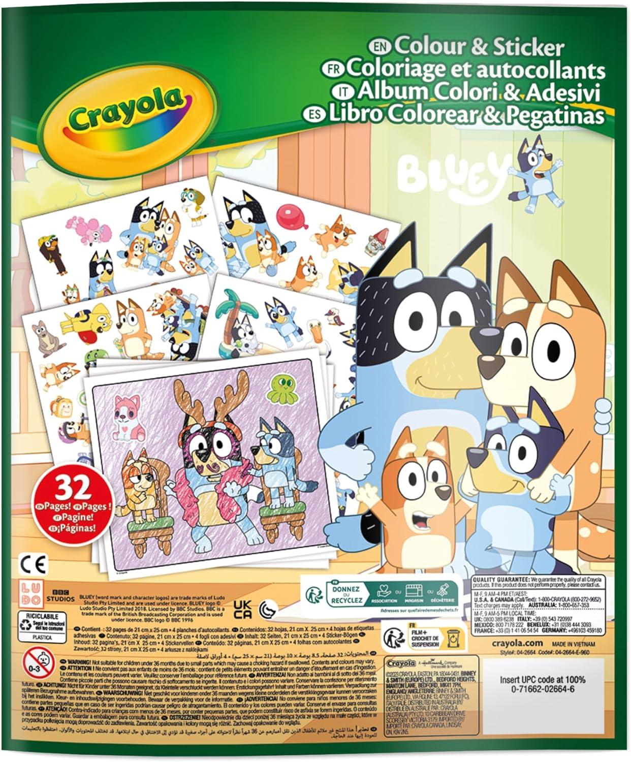 Crayola Bluey Color & Sticker Activity, Bluey Coloring Book, 32 Coloring Pages