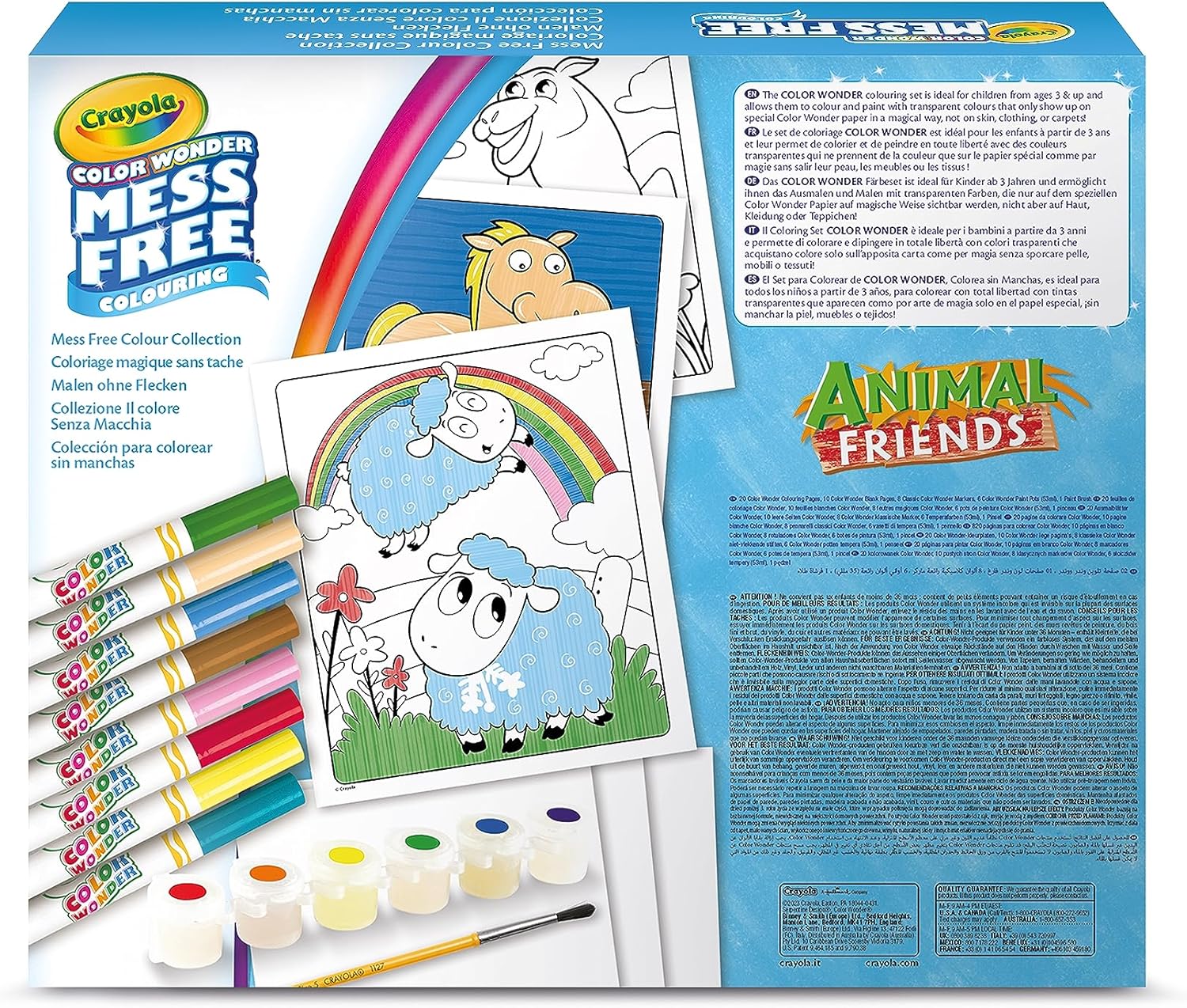 Crayola Mess Free Color Wonder Non Staining Farm Friends Gift Set: 30 Coloring Pages, 8 Felt-tip Pens, 6 Tempera Colors, 1 Brush