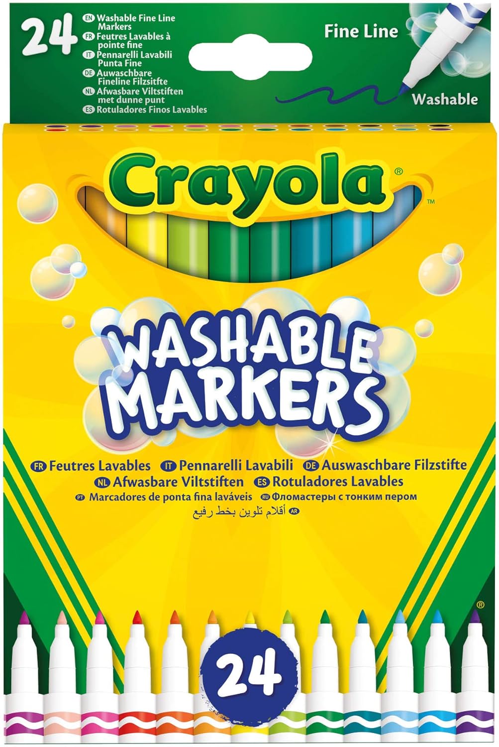 Crayola 24 Washable Fine Tip Assorted School Leisure Marker Pens, Coloured