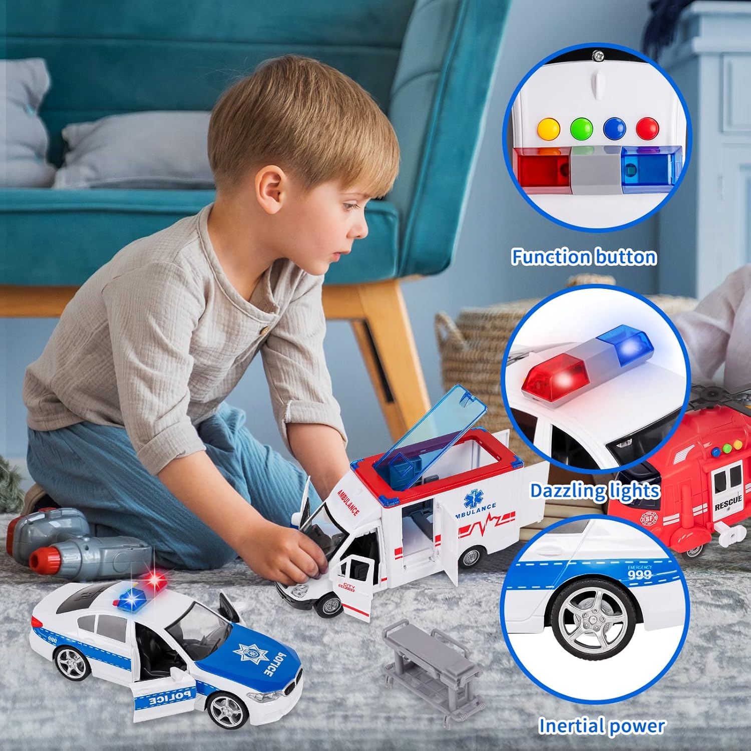 Ambulance Rescue Toy Truck for Kids Lights & Siren