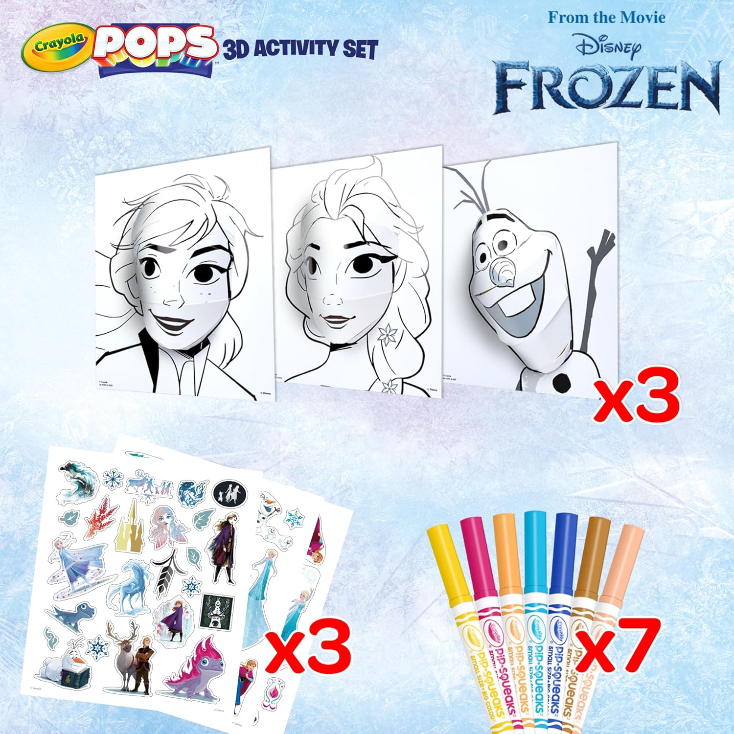 مجموعة أقلام تلوين ثلاثية الأبعاد من Crayola Pops Frozen مع 7 أقلام تلوين