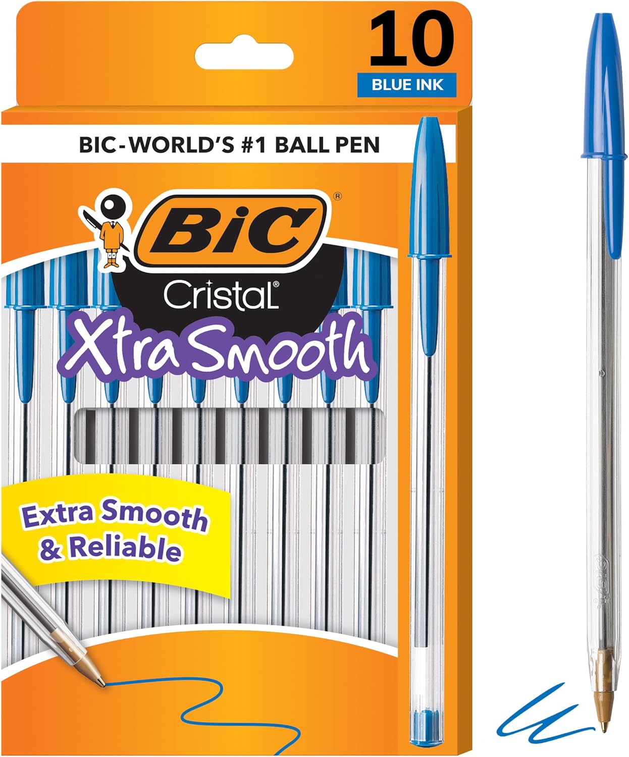 BIC Cristal Xtra Smooth Ballpoint Pen, Medium Point (1.0mm),For Everyday Writing Activities, 10-Count