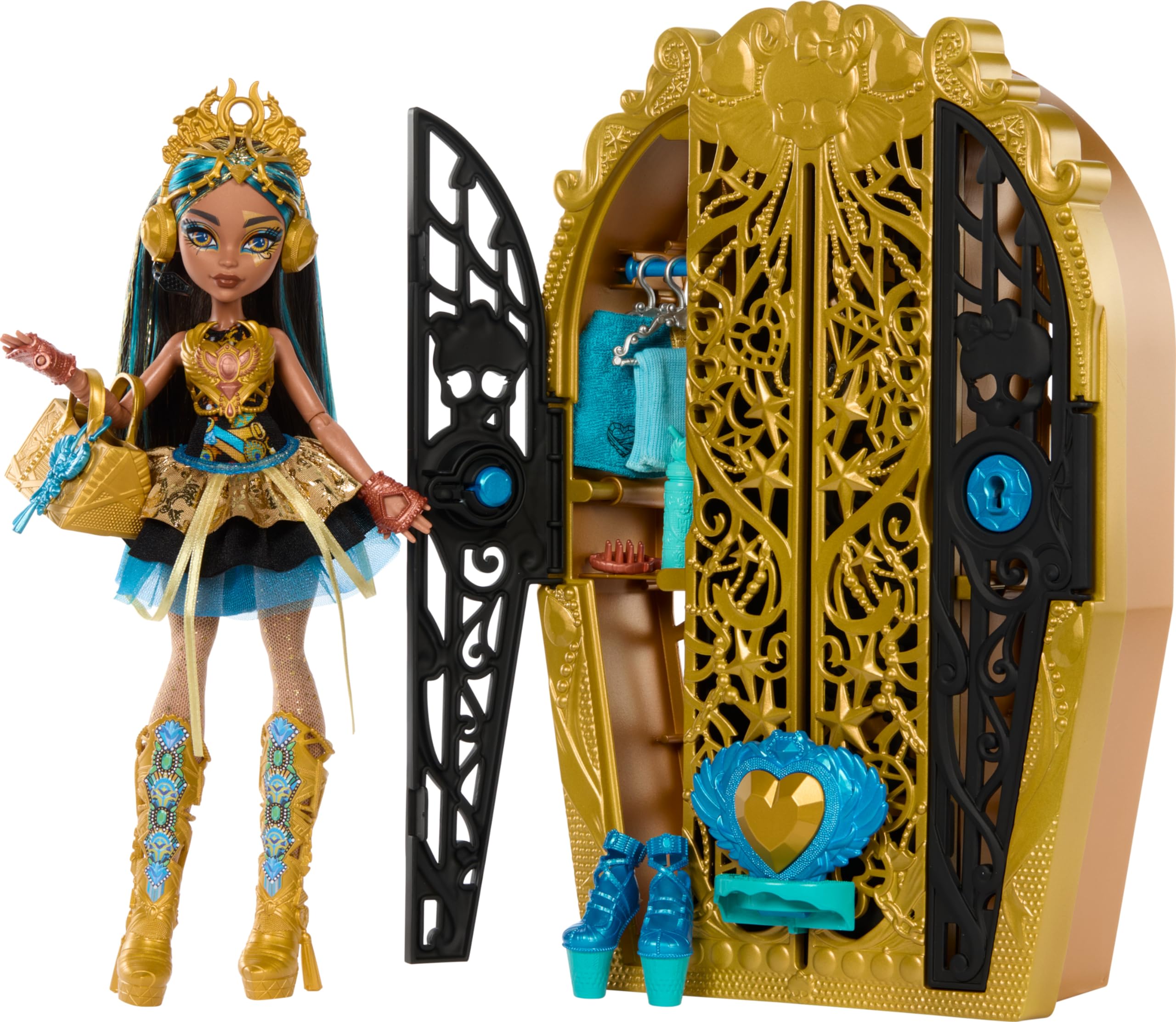 Monster High Skulltimate Secrets Doll & Accessories Set, Monster Mysteries Cleo De Nile with Dress-Up Closet & 19+ Surprises Including Clothes