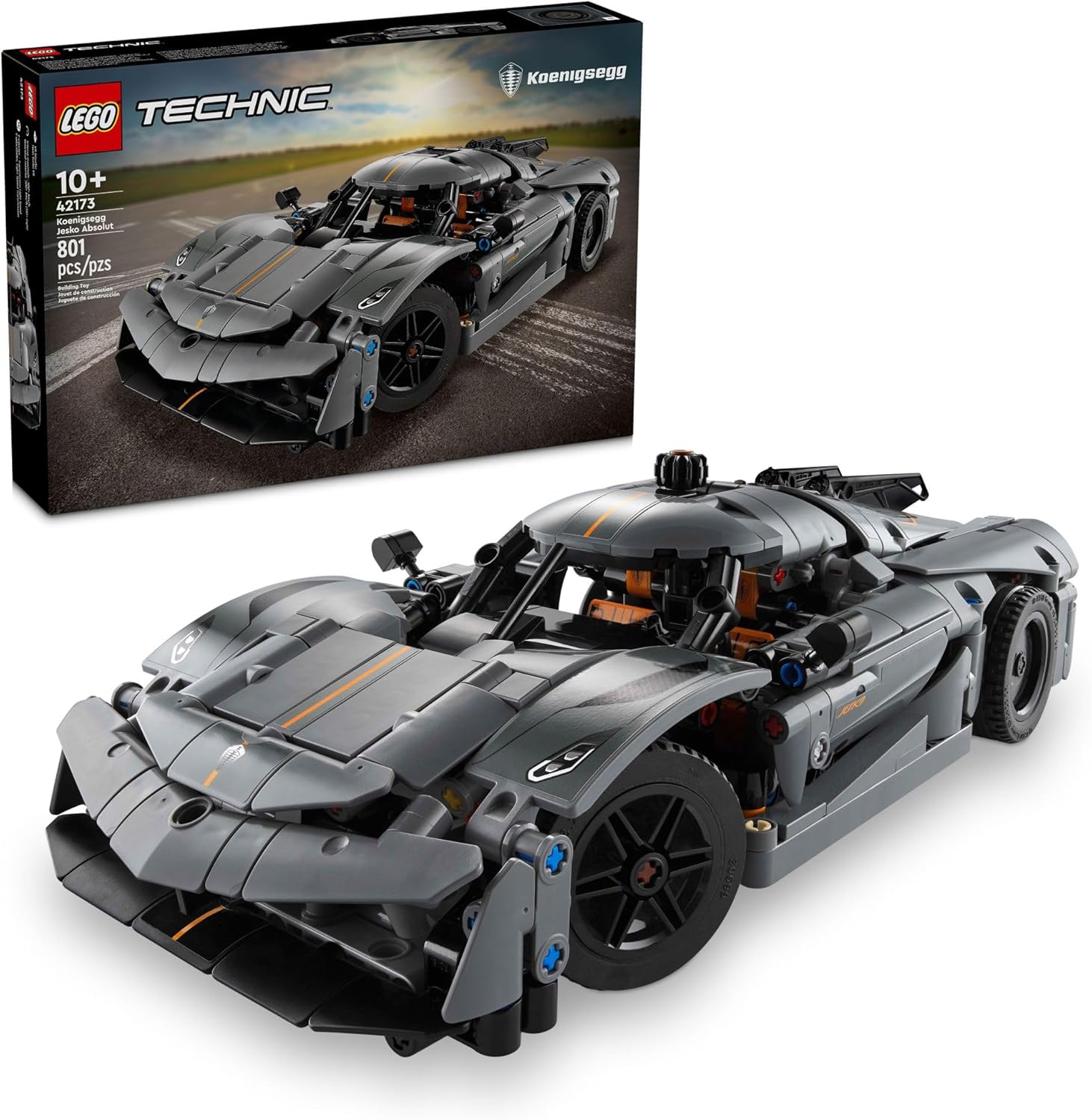 LEGO 42173 Technic Koenigsegg Jesko Absolut Grey Hypercar, Sports Car Building Toy Set for Boys and Girls, Vehicle Racing Car for Kids