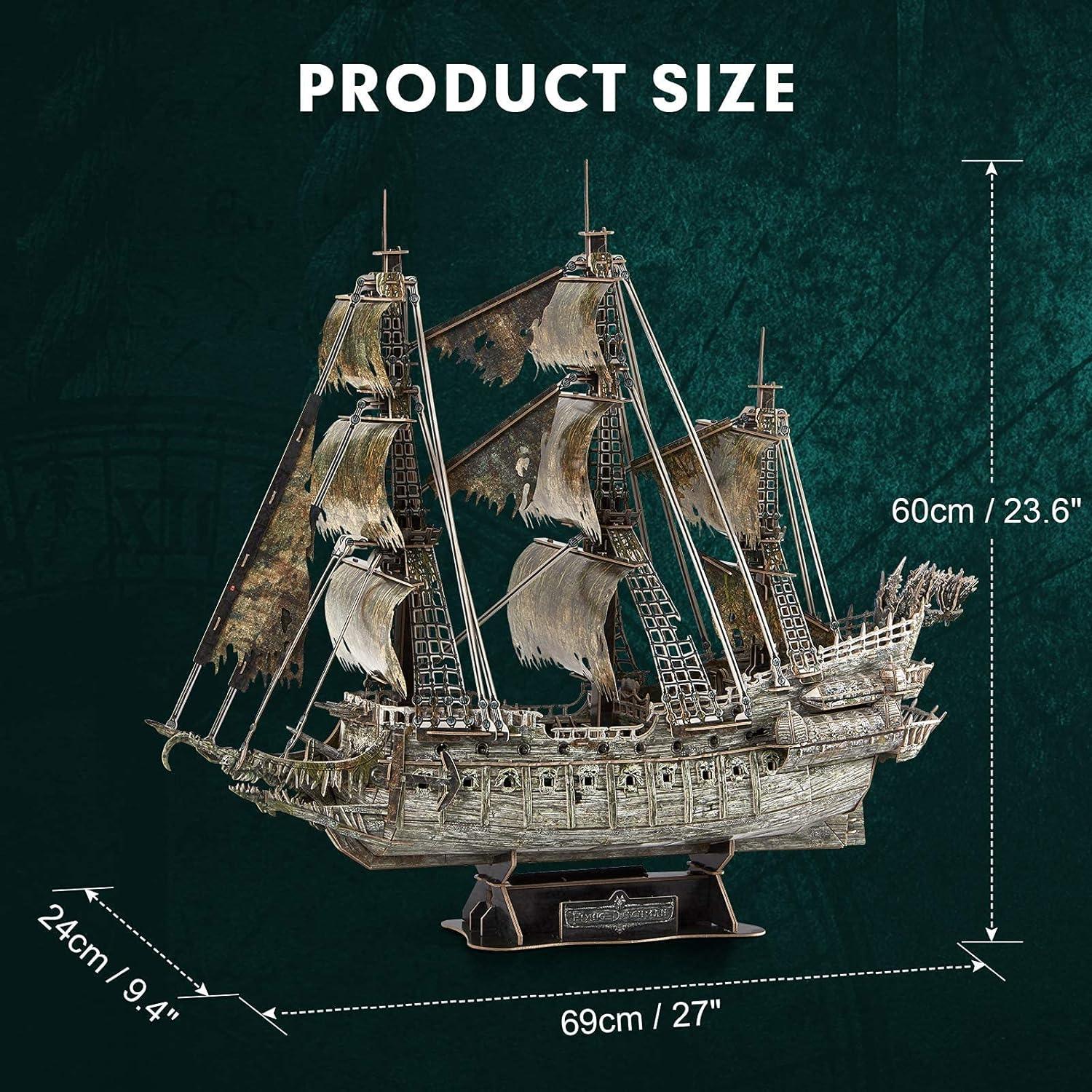 3D Green LED Flying Dutchman Pirate Ship Puzzle - 360 Pieces Haunted Ghost Ship Model Kit and Desk Decor