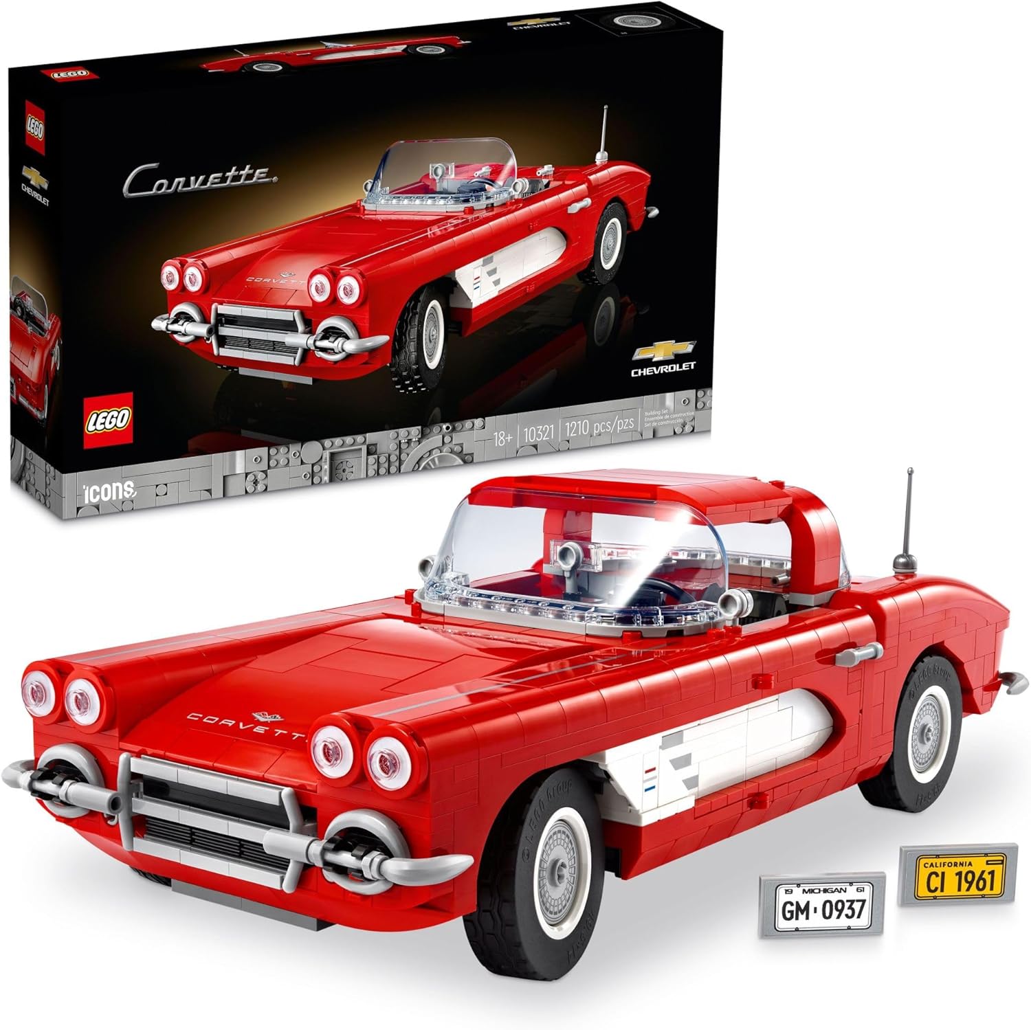 LEGO 10321 IconsCorvette Model Car Kits - Buildable Classic Corvette Set for Adults, Ages 18 Ideas for Men, Women, Car Lovers