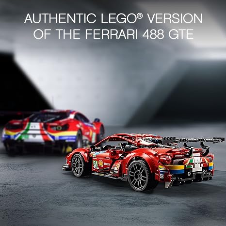 LEGO Technic Ferrari 488 GTE “AF Corse #51” 42125 - سيارة السباق الرياضية من سلسلة Champion GT، مجموعة نماذج حصرية قابلة للتجميع، مجموعة لهواة التجميع للبالغين