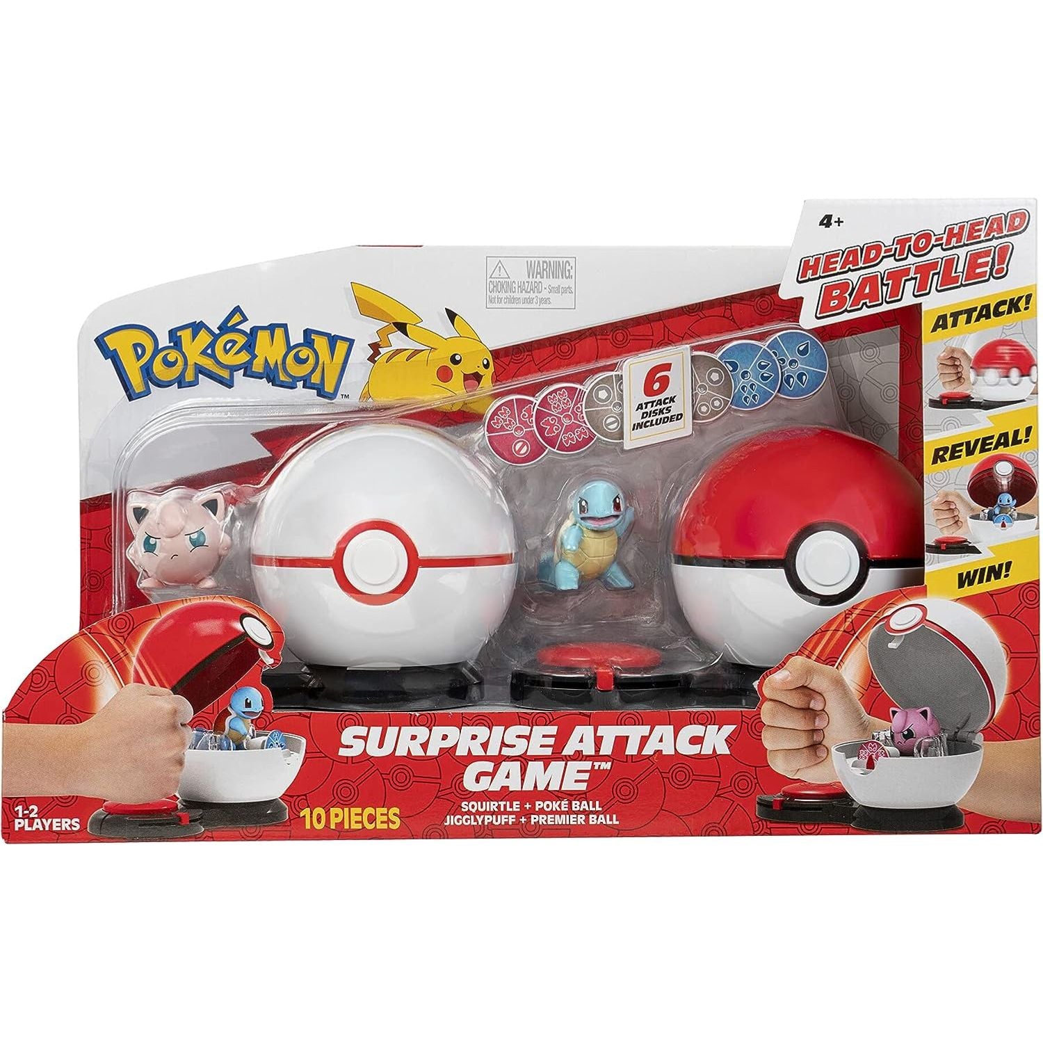 Pokemon Surprise Attack Game, Featuring Squirtle and Jigglypuff - 2 Surprise Attack Balls - 6 Attack Disks
