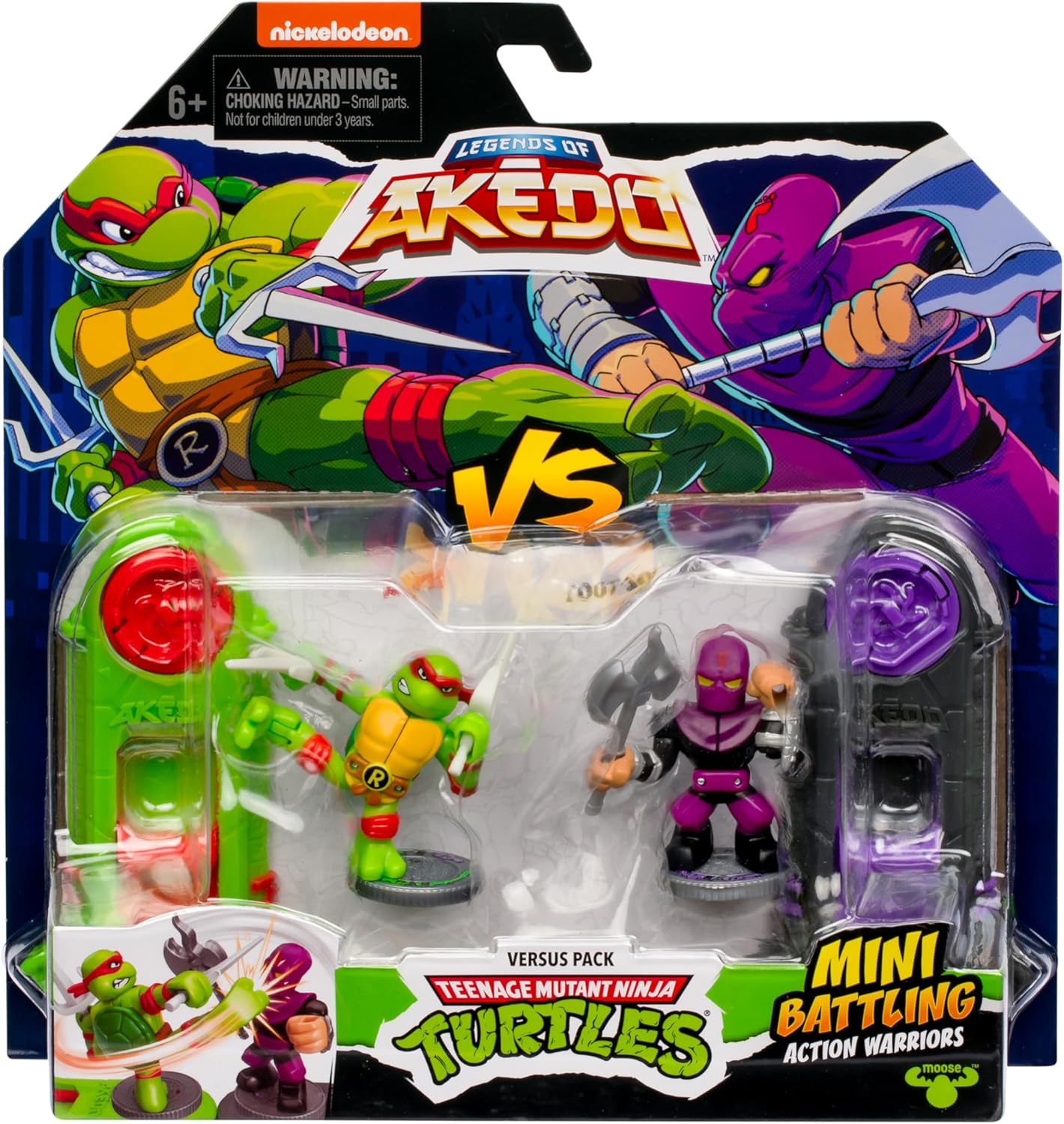 Akedo Teenage Mutant Ninja Turtles - Versus Pack Raph Versus Foot Soldier, Includes 2 Mini Battling Figures