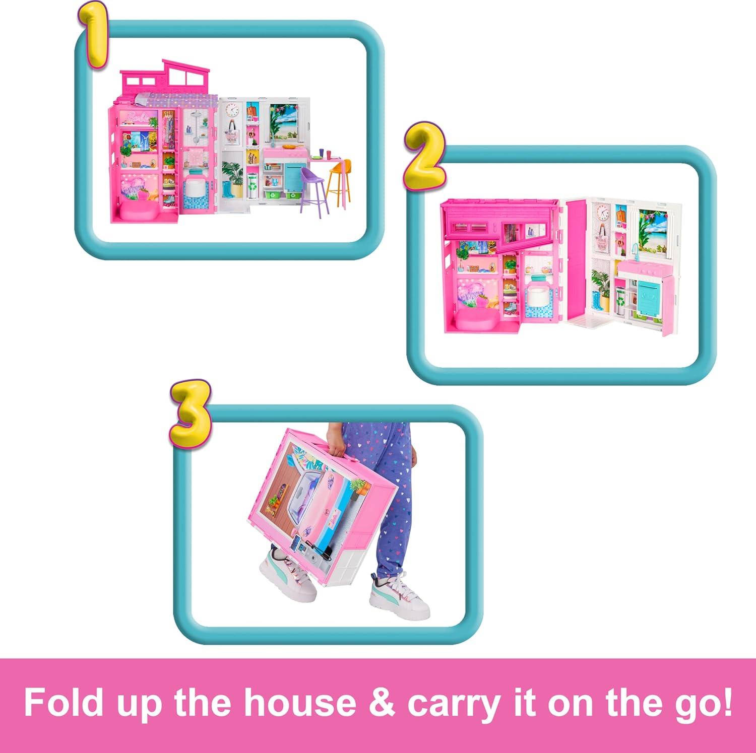 Barbie Doll House Playset, Getaway House with 11 Accessories Including 2 Chairs, 4 Play Areas & 360-degree Play